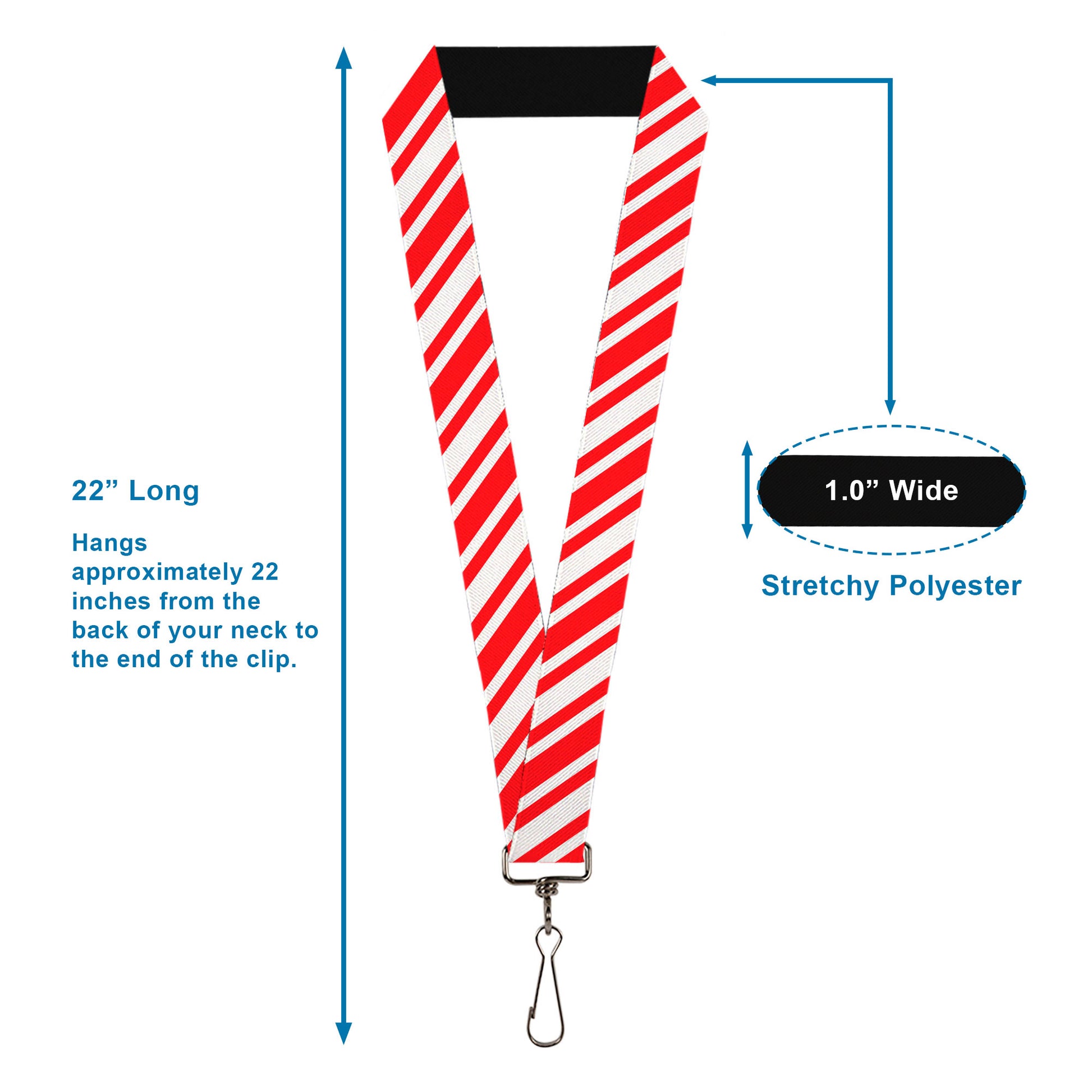 Lanyard - 1.0" - Candy Cane3 Stripe White 3-Red Lanyards Buckle-Down