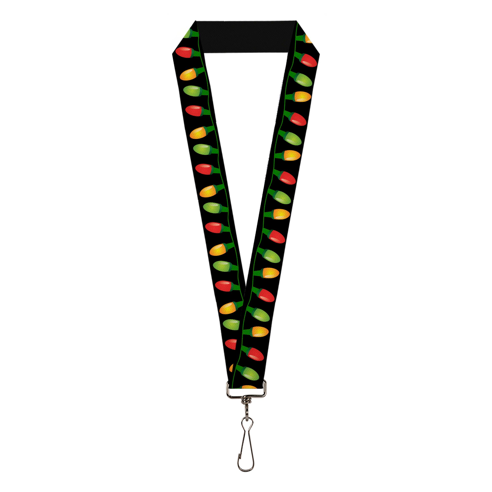 Lanyard - 1.0" - Christmas Lights Black Multi Color Lanyards Buckle-Down