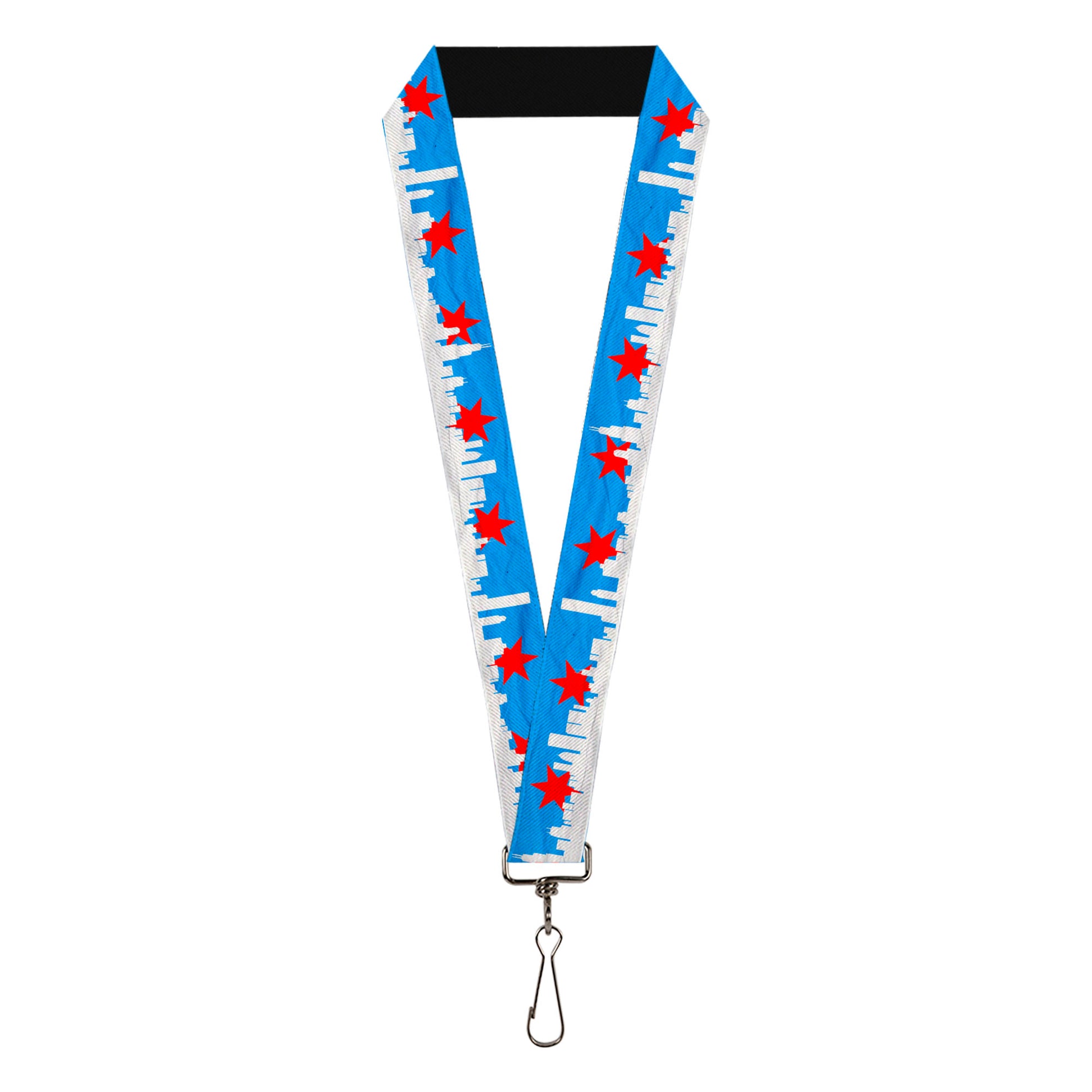 buckle down Lanyard - 1.0" - Chicago Skyline Flag Distressed Black White Red