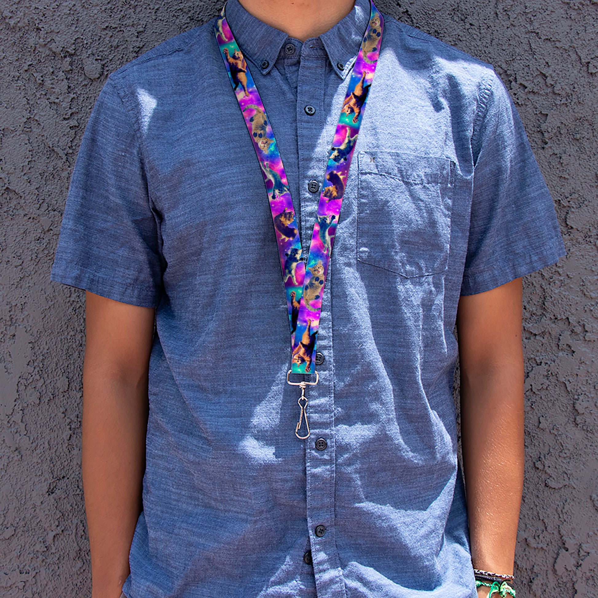 Lanyard - 1.0" - Cats in Space Pinks Blues Lanyards Buckle-Down