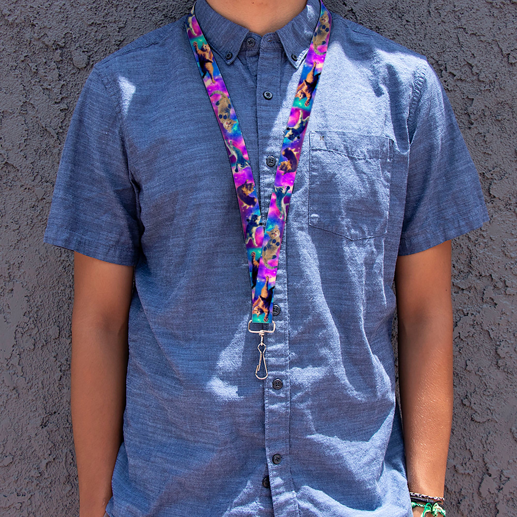 Lanyard - 1.0" - Cats in Space Pinks Blues Lanyards Buckle-Down