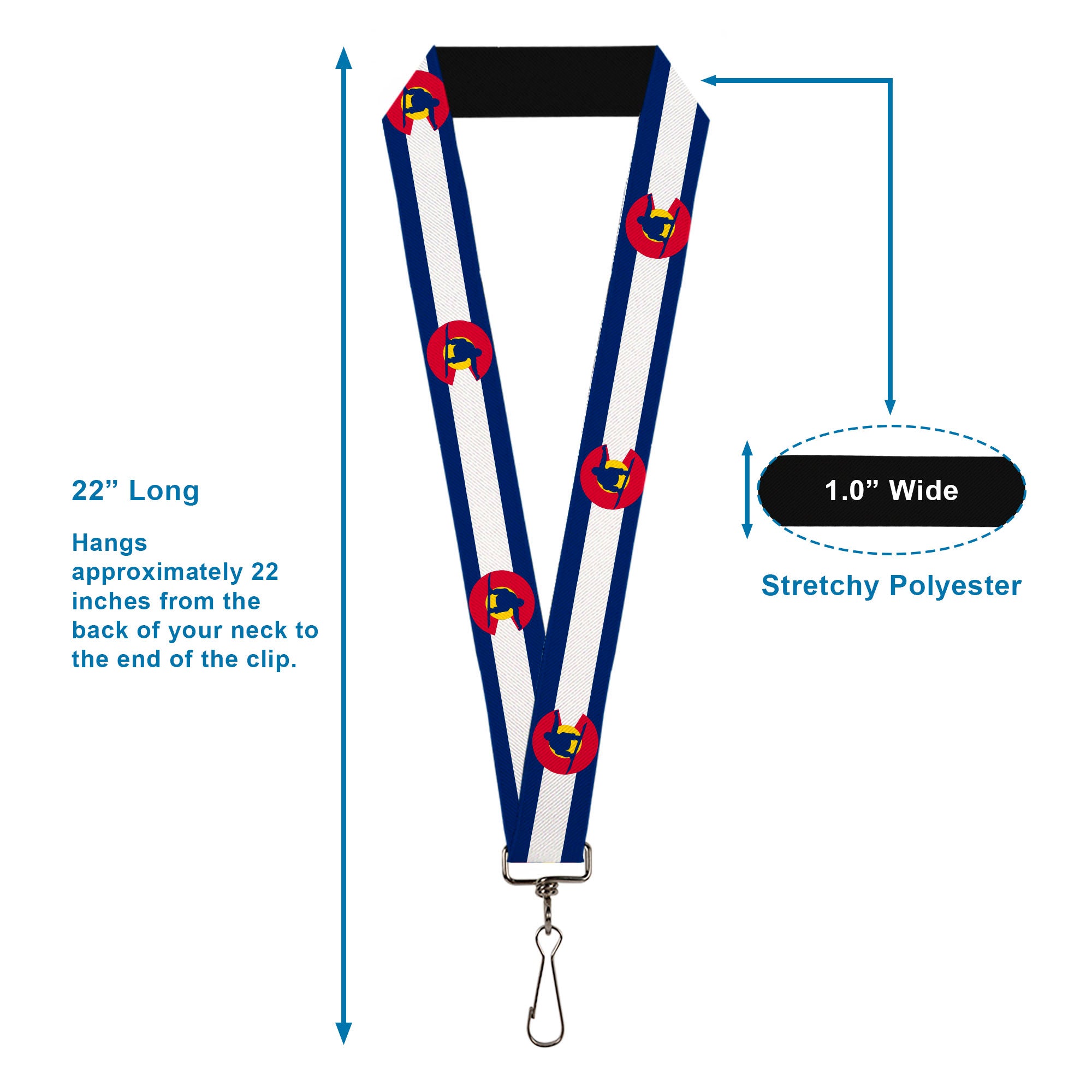 Lanyard - 1.0" - Colorado Flag Snowboarder Blue White Red Yellow Lanyards Buckle-Down