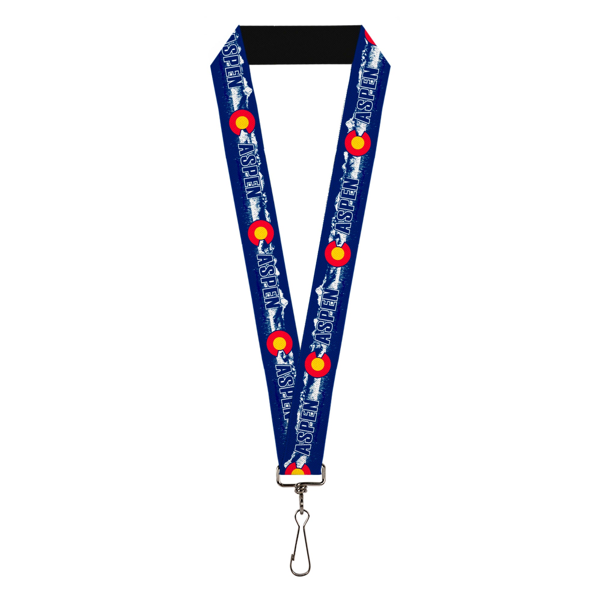 Lanyard - 1.0" - Colorado ASPEN Flag Snowy Mountains Weathered2 Blue White Red Yellows Lanyards Buckle-Down