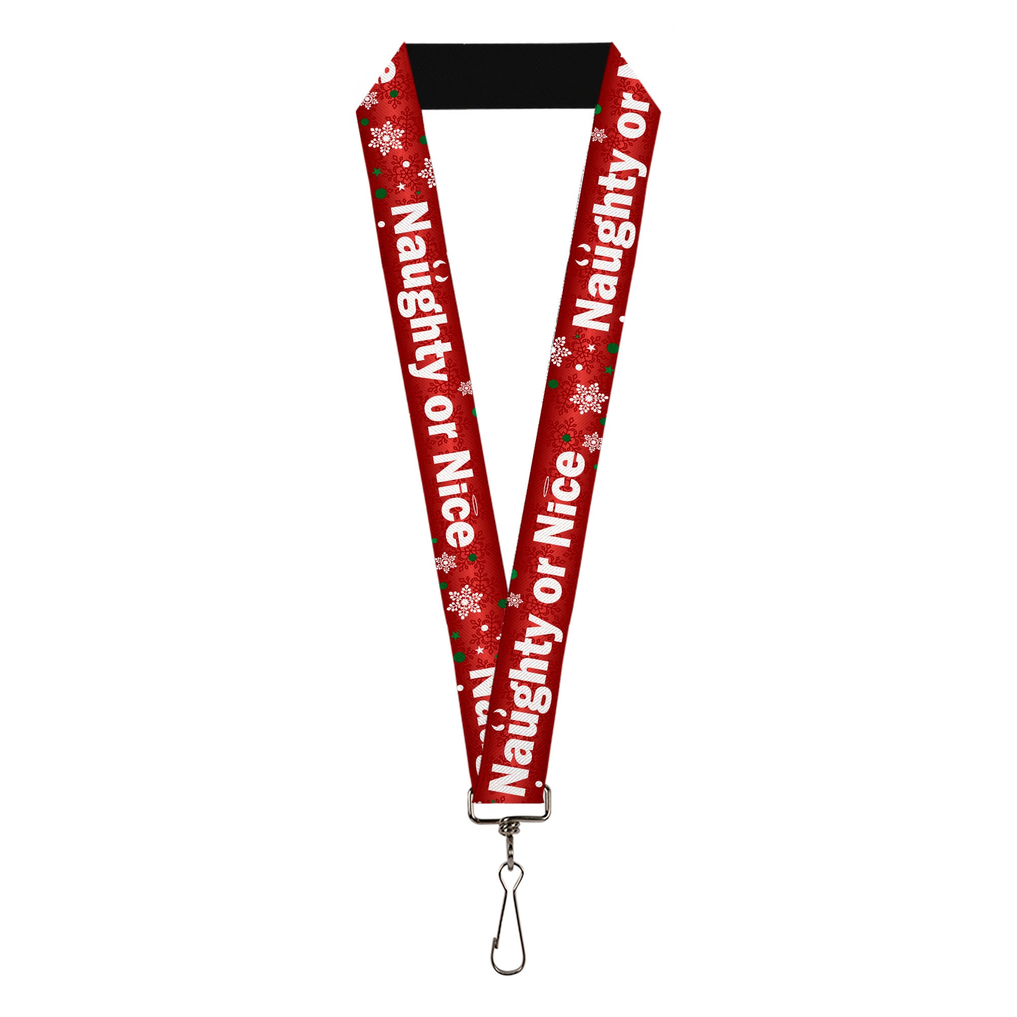 Lanyard - 1.0" - Christmas NAUGHTY OR NICE Snowflakes Reds White Green Lanyards Buckle-Down