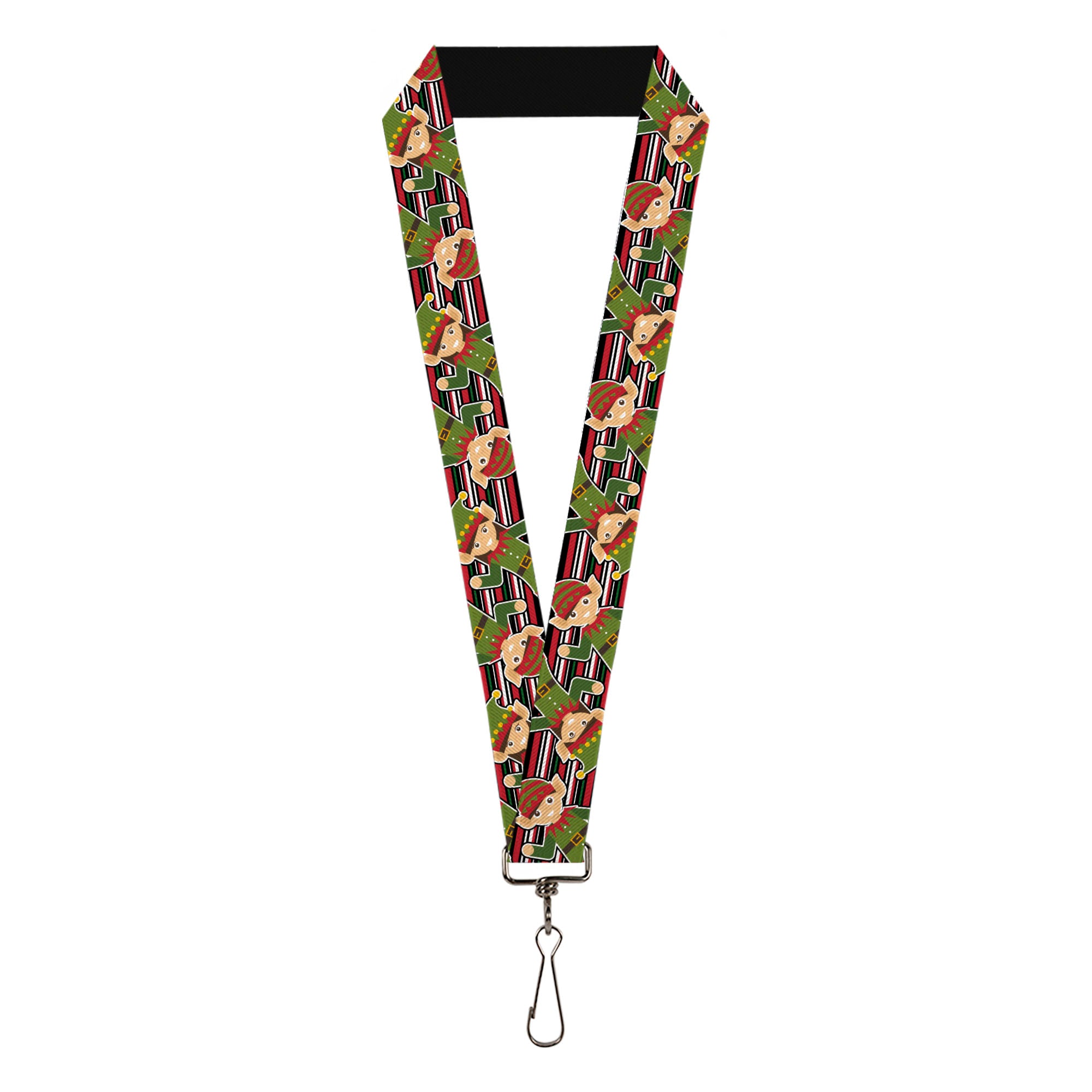 Lanyard - 1.0" - Christmas Elves Stripes Black Red White Green Lanyards Buckle-Down