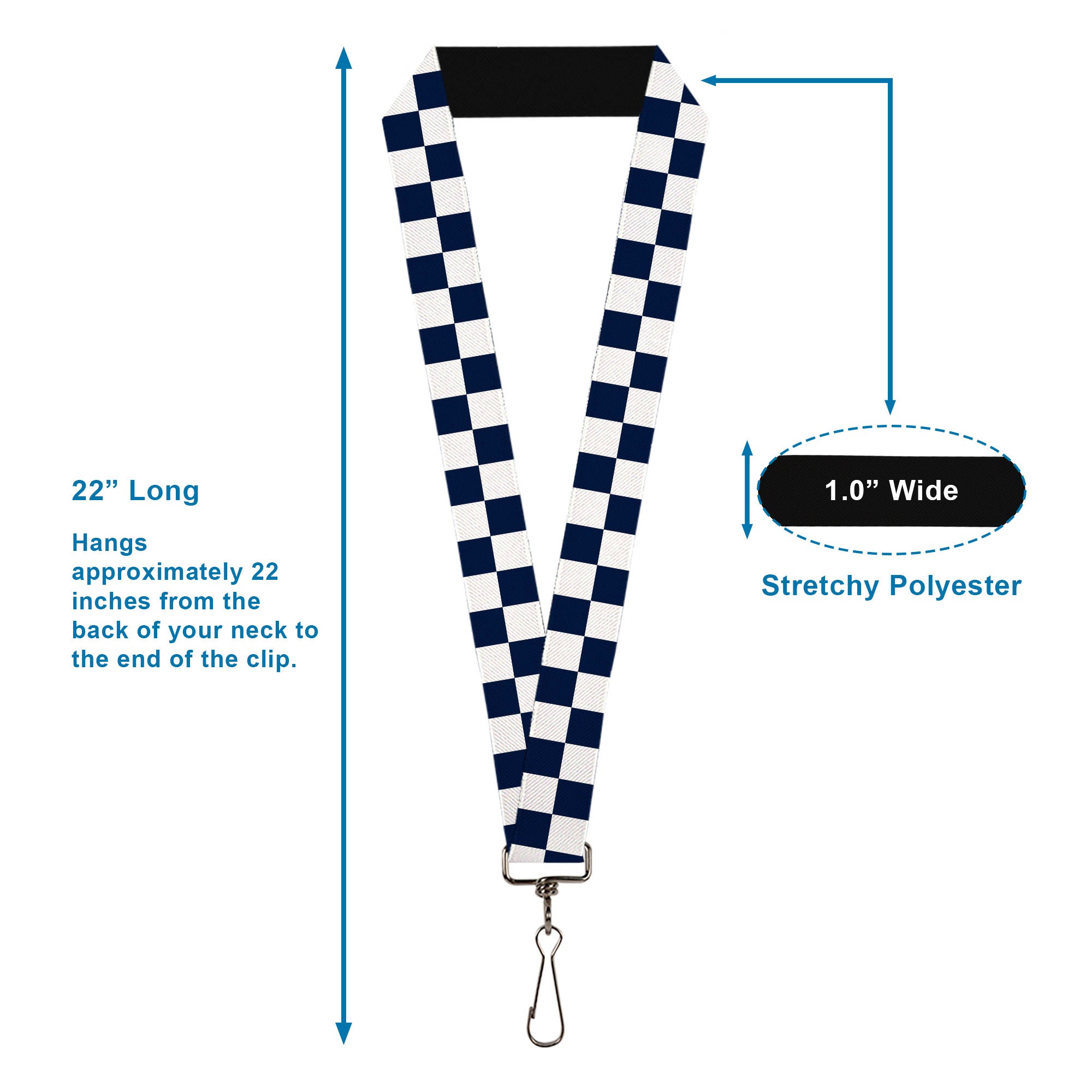 Lanyard - 1.0" - Checker Midnight Blue White Lanyards Buckle-Down