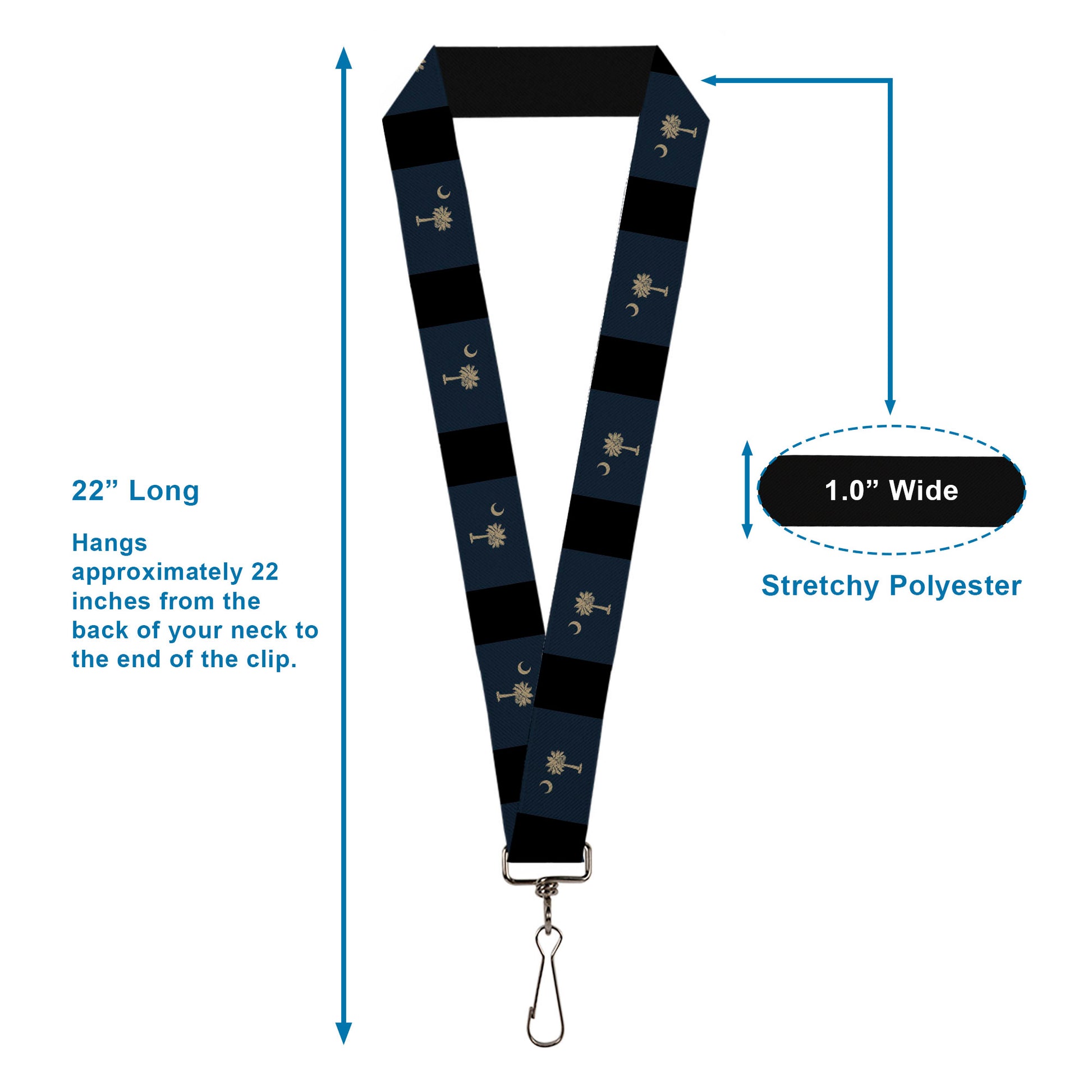 Lanyard - 1.0" - South Carolina Flag Distressed Black Lanyards Buckle-Down