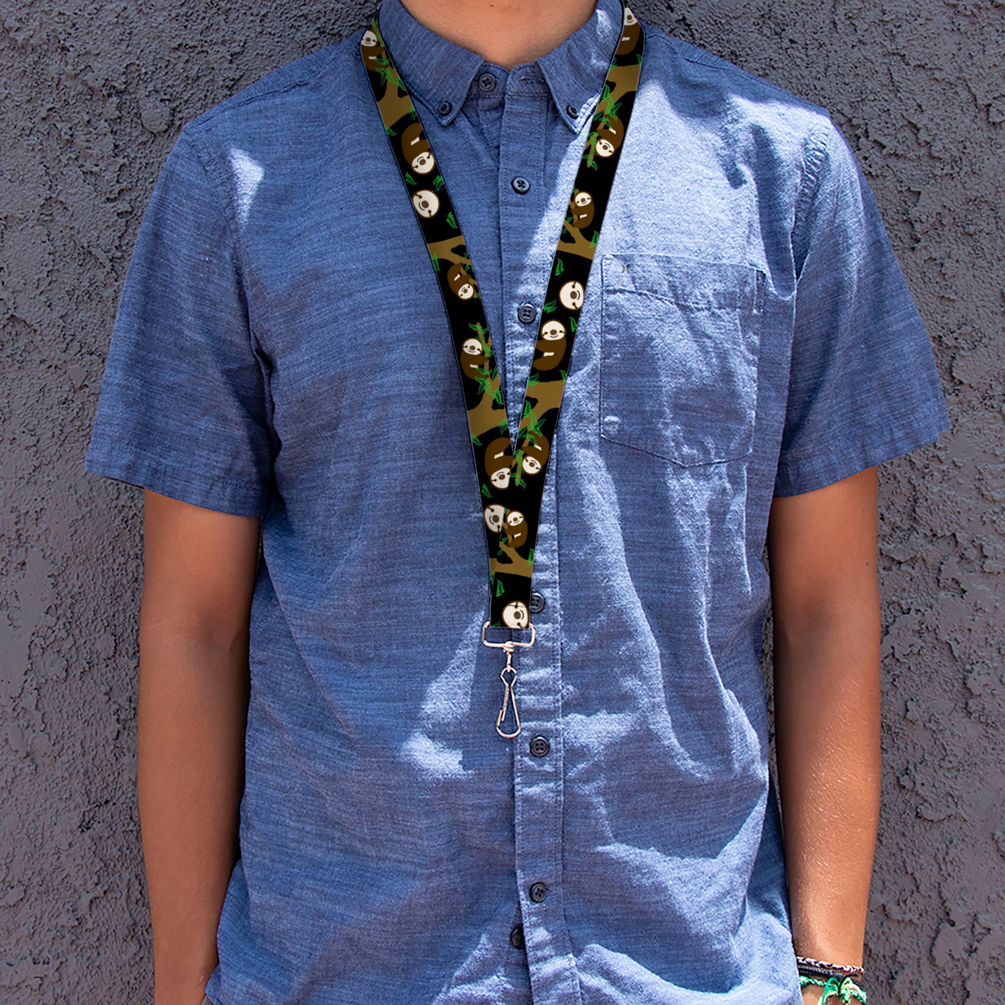 Lanyard - 1.0" - Sloth Face Hanging Black Lanyards Buckle-Down