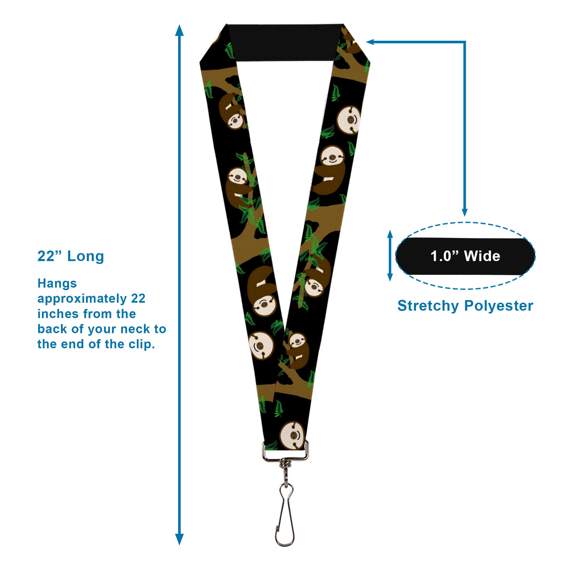 Lanyard - 1.0" - Sloth Face Hanging Black Lanyards Buckle-Down