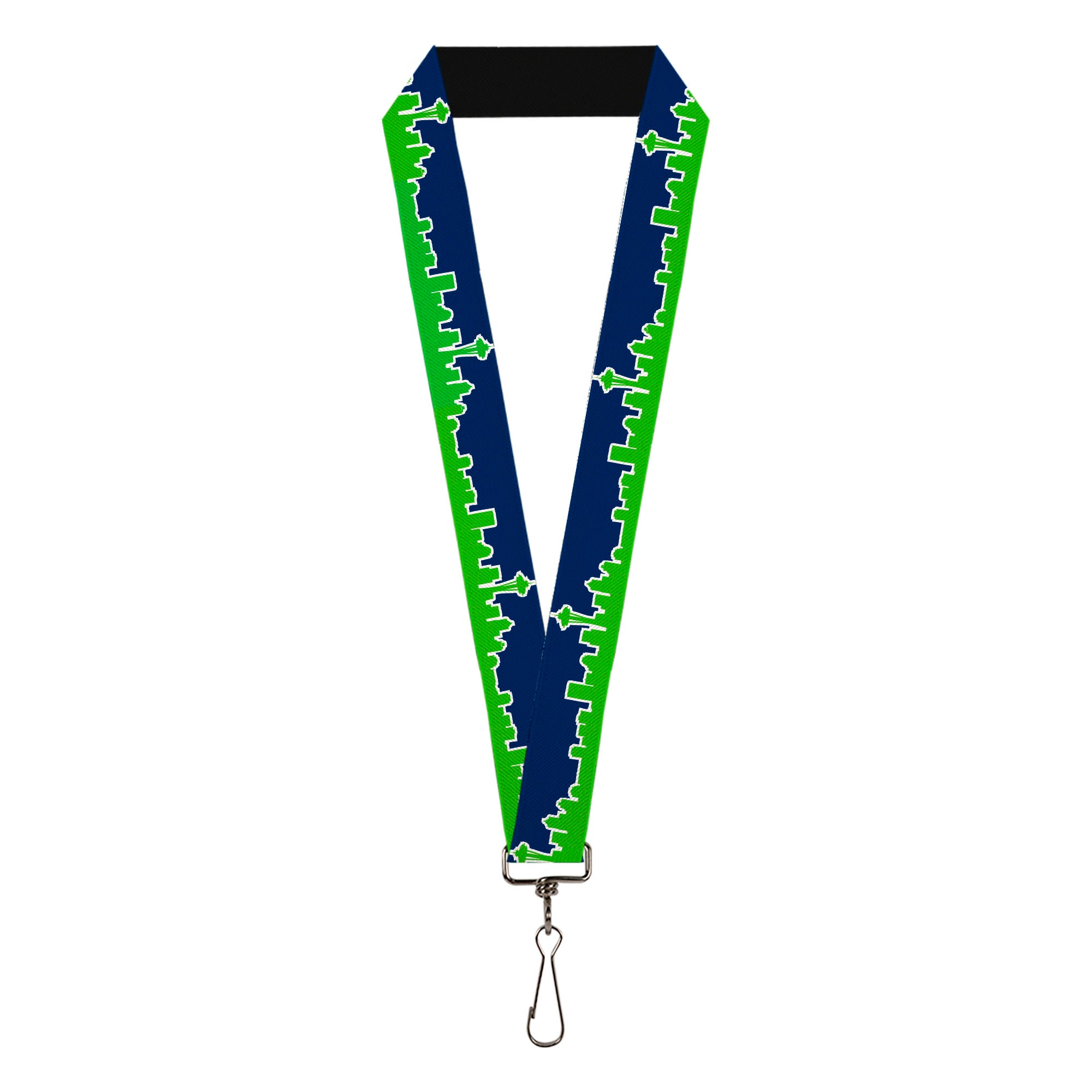 Lanyard - 1.0" - Seattle Skyline Navy Bright Green Lanyards Buckle-Down