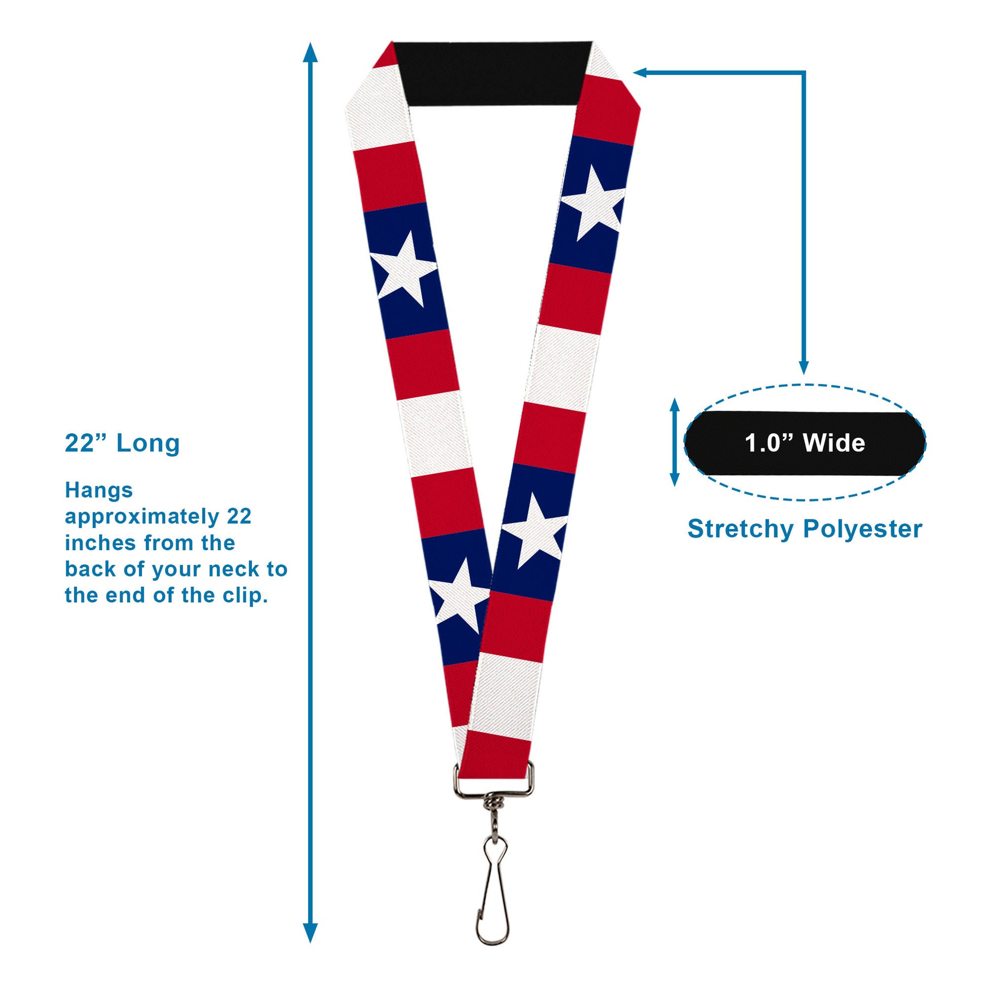 Lanyard - 1.0" - Stars & Stripes Ribbon Red Blue White Lanyards Buckle-Down