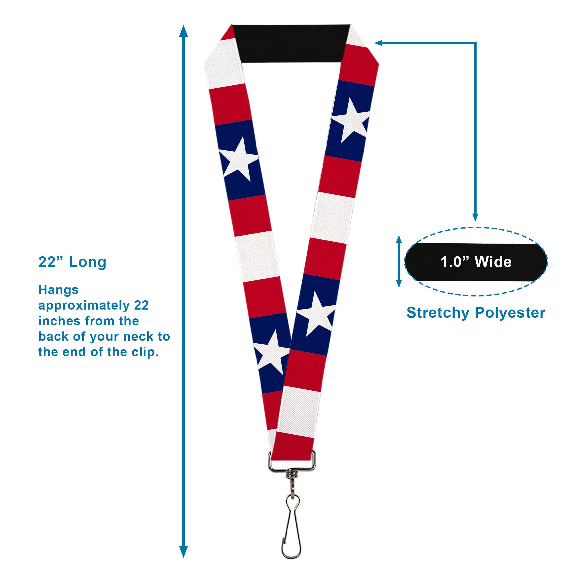 Lanyard - 1.0" - Stars & Stripes Ribbon Red Blue White Lanyards Buckle-Down