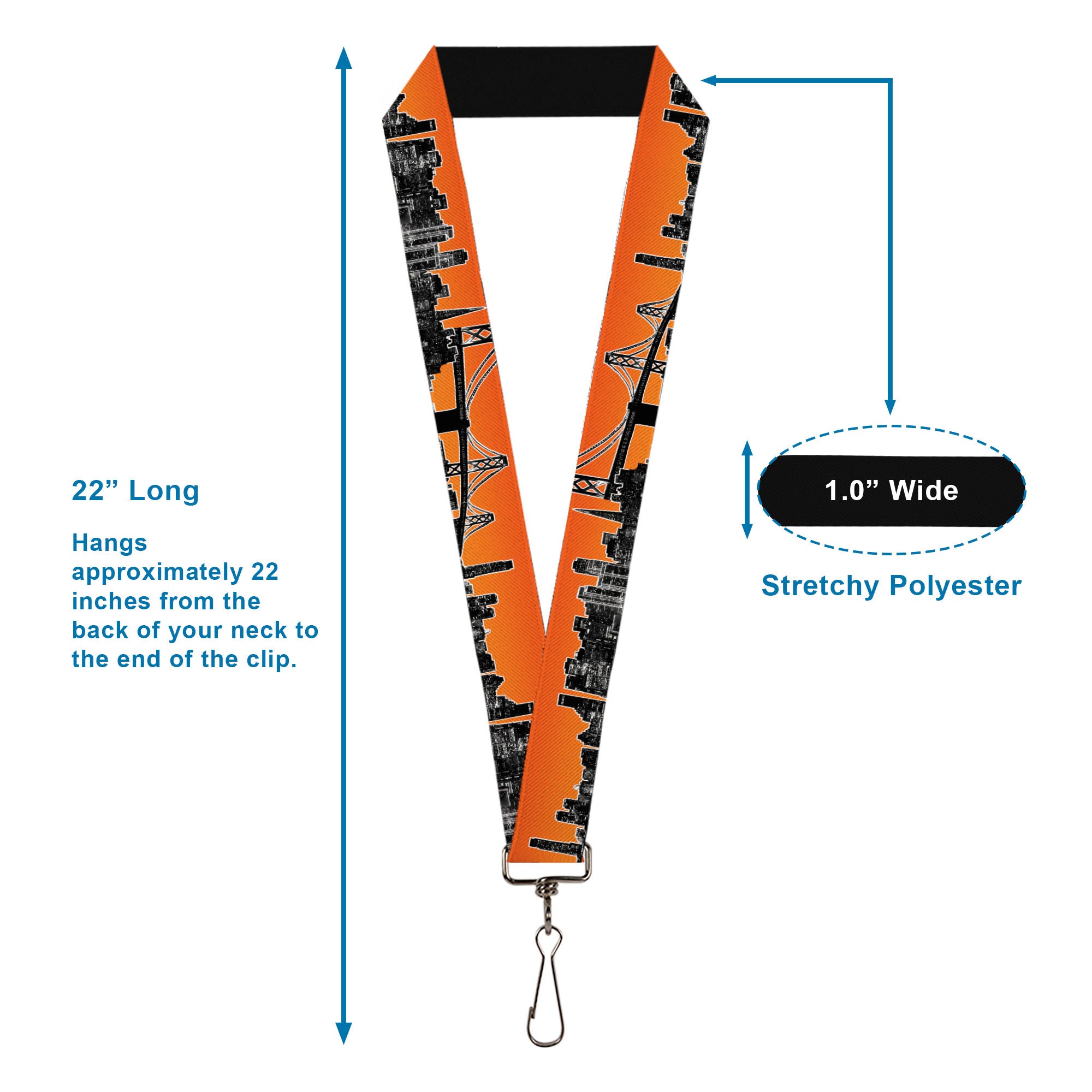 Lanyard - 1.0" - San Francisco Vivid Skyline Orange Fade Black Lanyards Buckle-Down