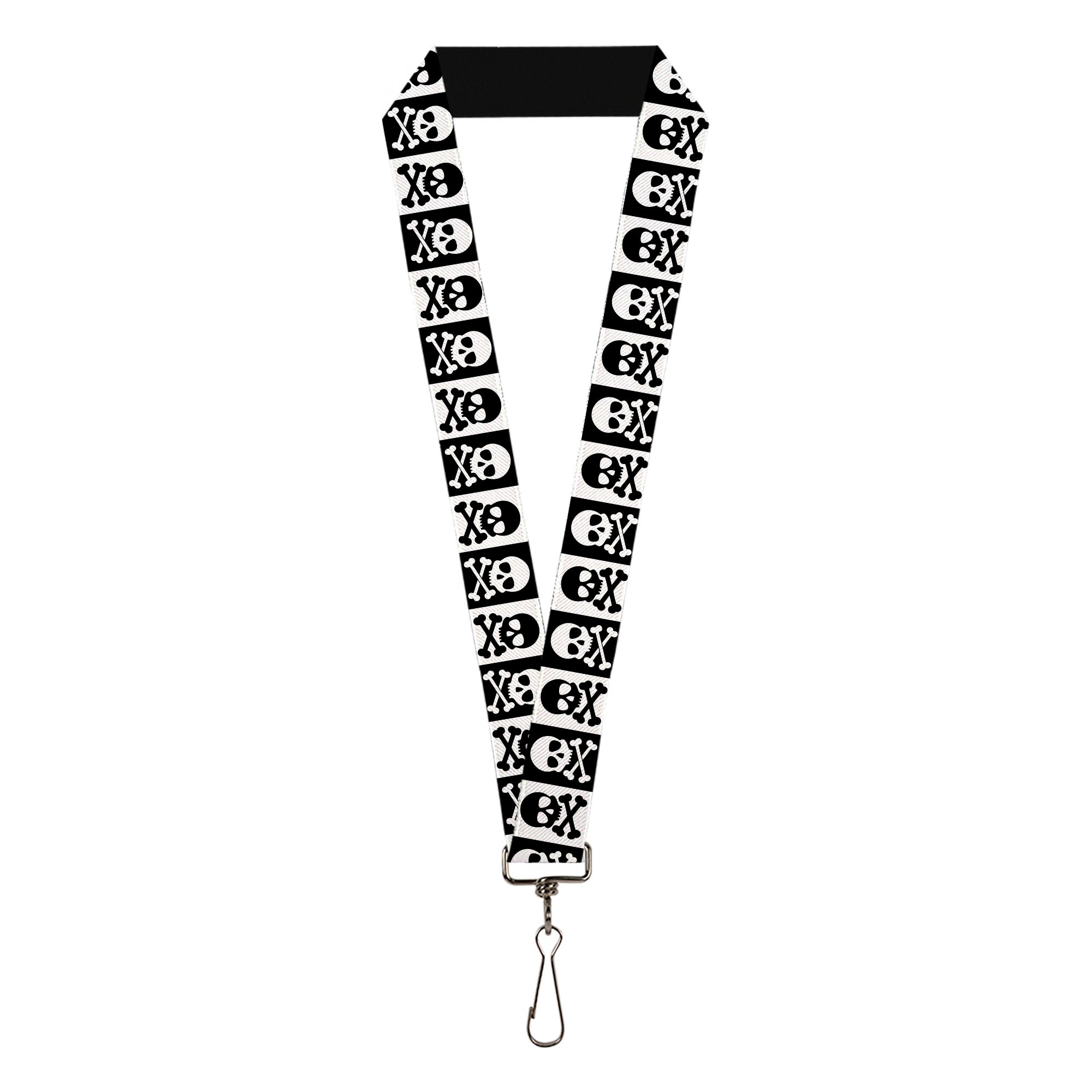 Lanyard - 1.0" - Skull & Cross Bones Blocks Black White White Black Lanyards Buckle-Down