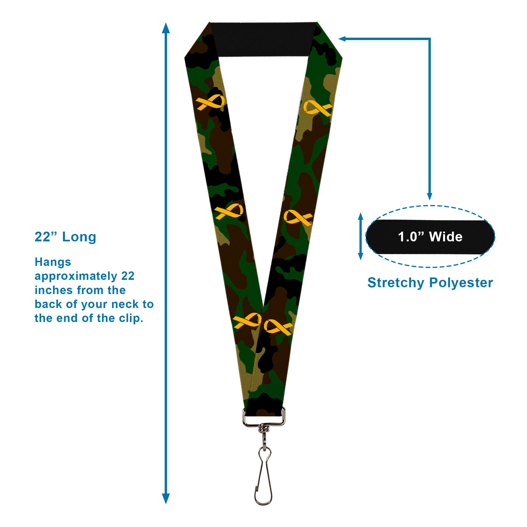 Lanyard - 1.0" - Support Our Troops Camo Olive Yellow Ribbon Lanyards Buckle-Down