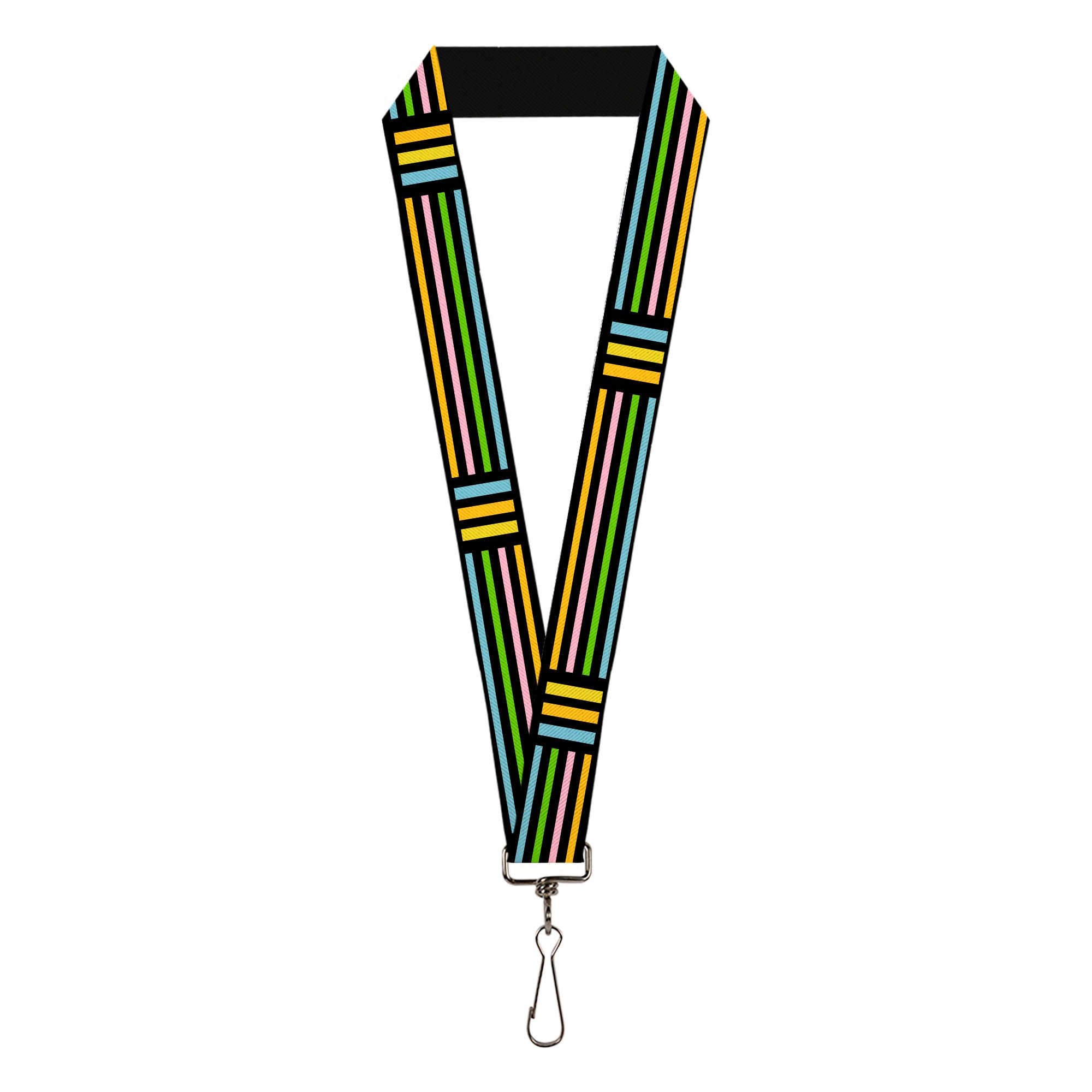 Lanyard - 1.0" - Stripe Blocks Black Multi Pastel Lanyards Buckle-Down