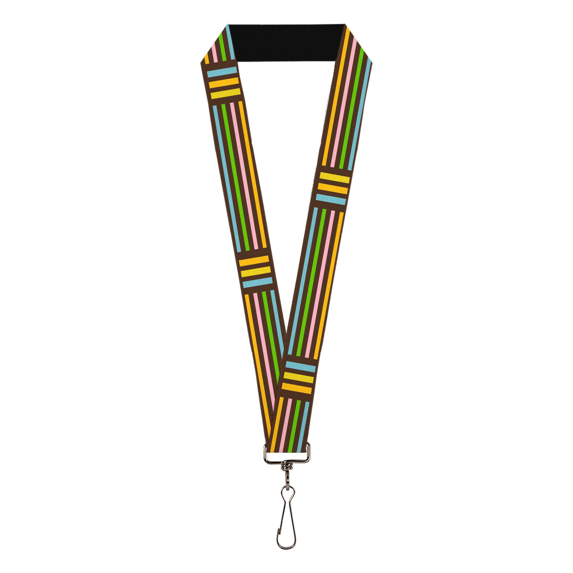 Lanyard - 1.0" - Stripe Blocks Brown Multi Pastel Lanyards Buckle-Down