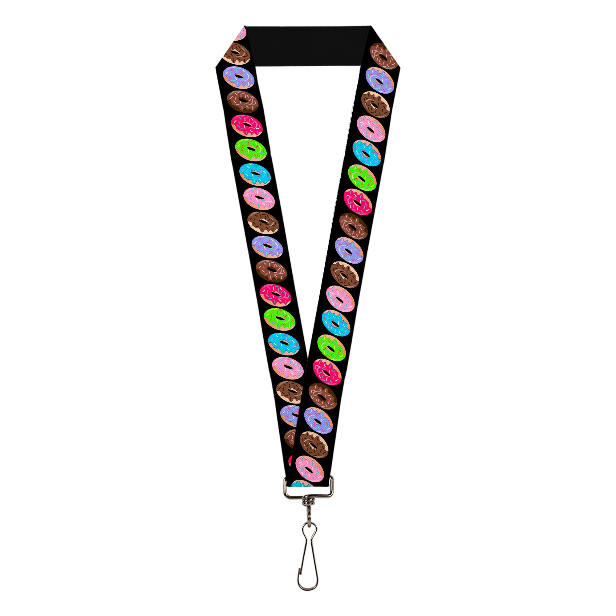 Lanyard - 1.0" - Sprinkle Donuts Black Multi Color Lanyards Buckle-Down