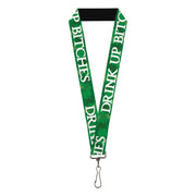 Lanyard - 1.0" - St Pat's DRINK UP BITCHES Stacked Shamrocks Greens White Lanyards Buckle-Down
