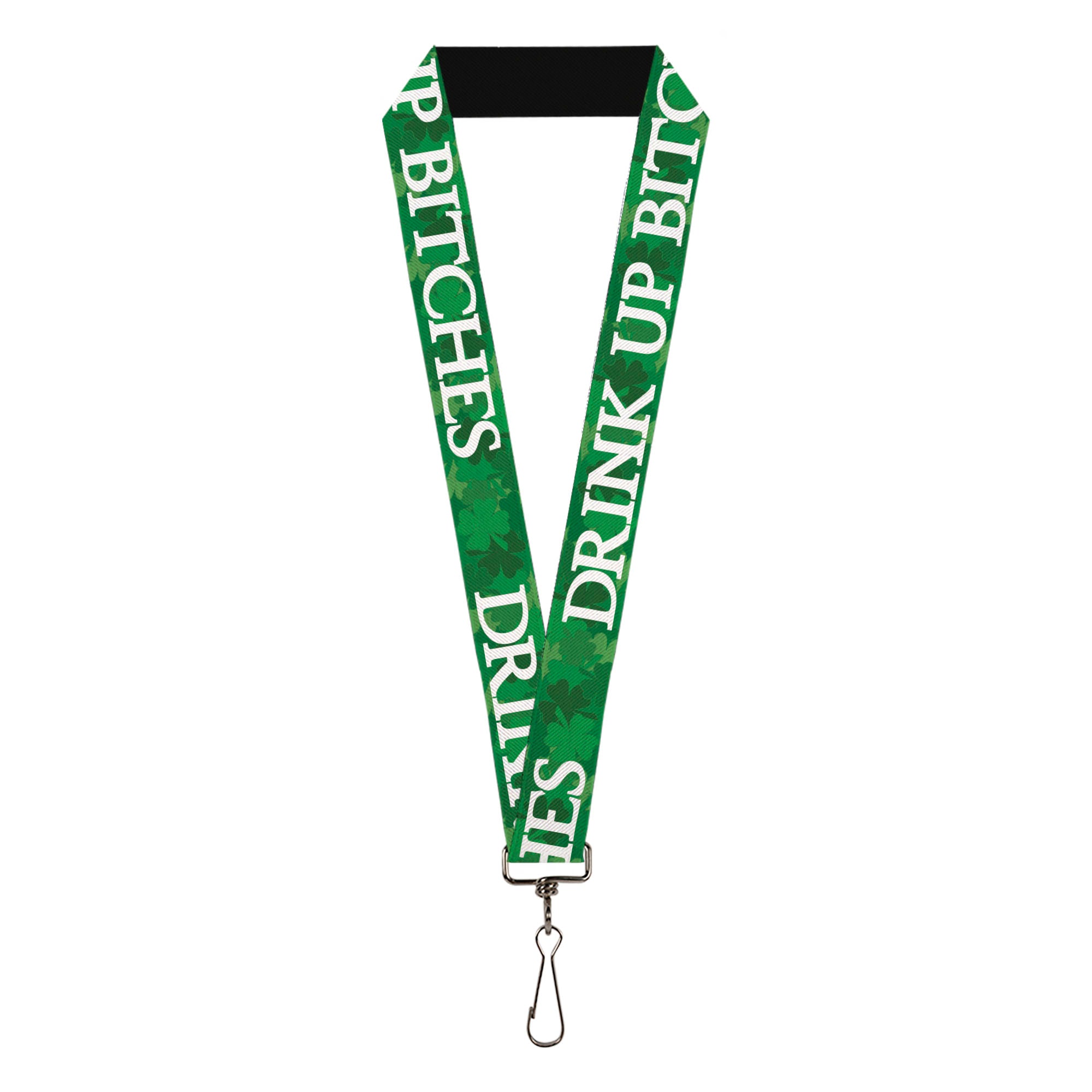 Lanyard - 1.0" - St Pat's DRINK UP BITCHES Stacked Shamrocks Greens White Lanyards Buckle-Down