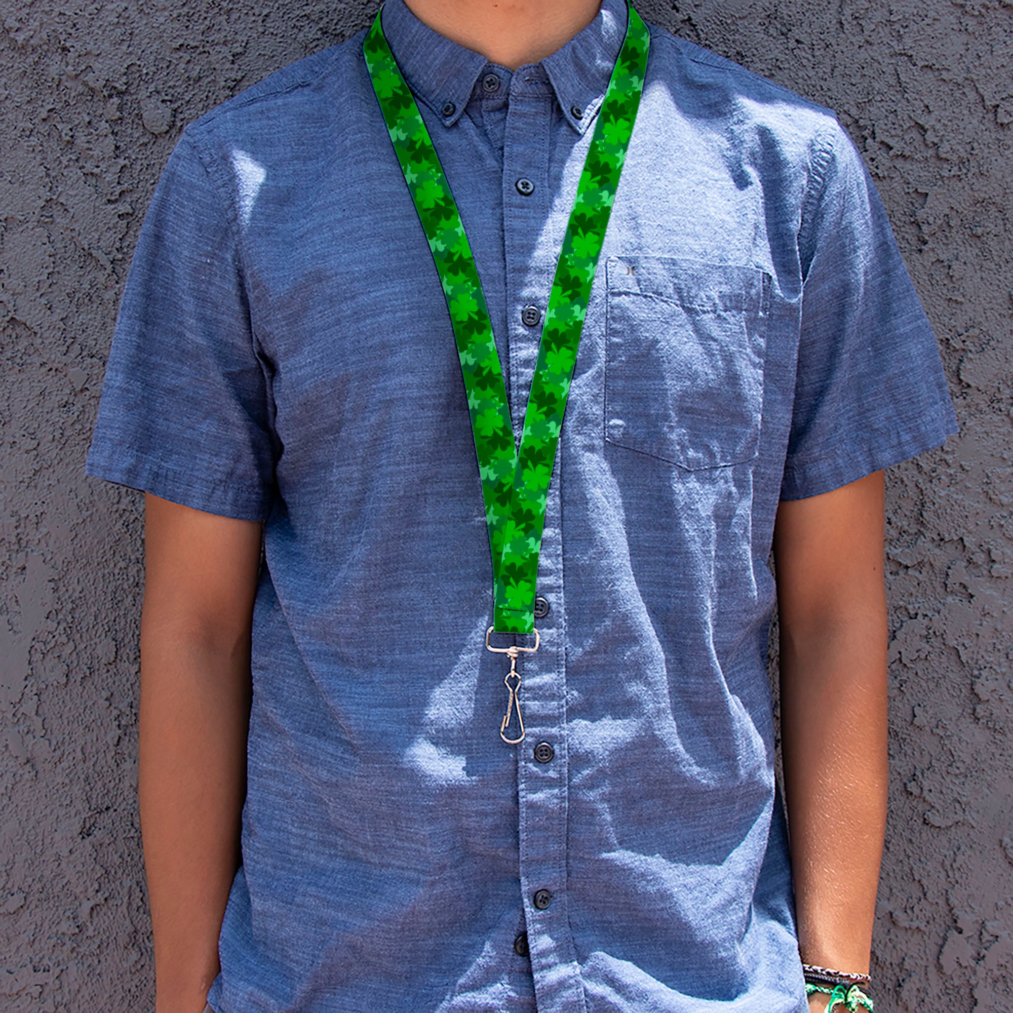 Lanyard - 1.0" - St Pat's Stacked Shamrocks Greens Lanyards Buckle-Down