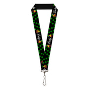 Lanyard - 1.0" - St Pat's LUCKY Pot of Gold Shamrocks Scattered Black Green White Lanyards Buckle-Down