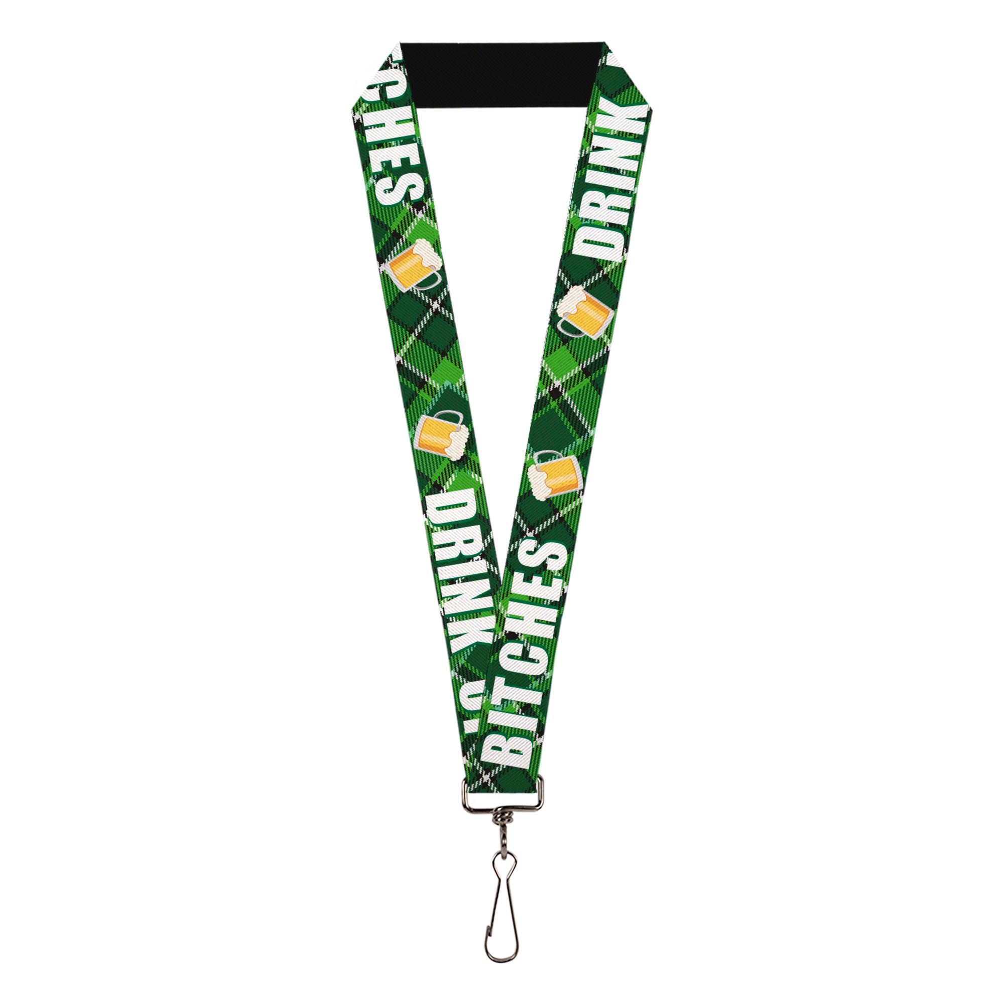 Lanyard - 1.0" - St Pat's DRINK UP BITCHES Beer Mugs Stacked Shamrocks Greens White Gold Lanyards Buckle-Down