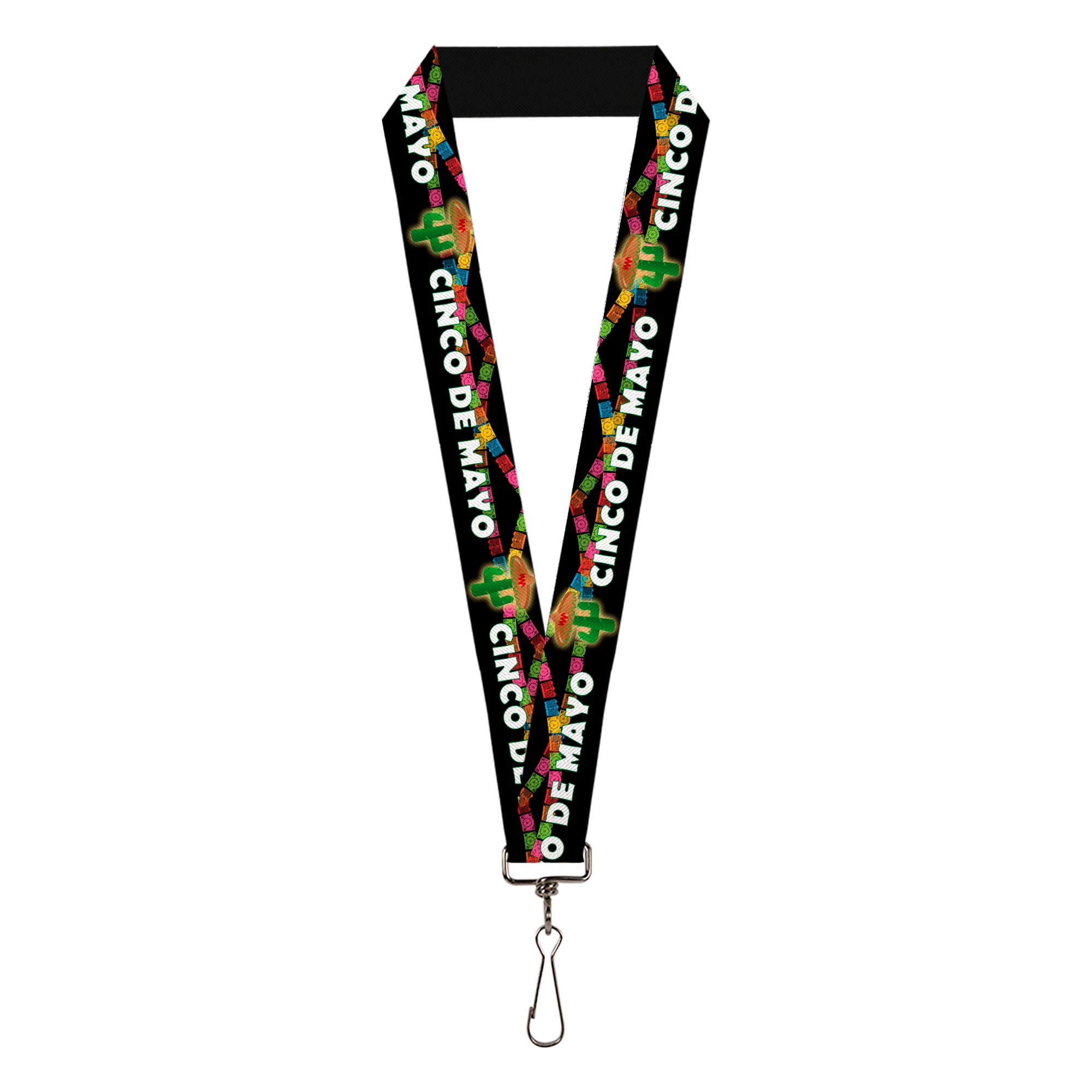 Lanyard - 1.0" - CINCO DE MAYO Cactus/Papel Picado Black/White/Multi Color Lanyards Buckle-Down