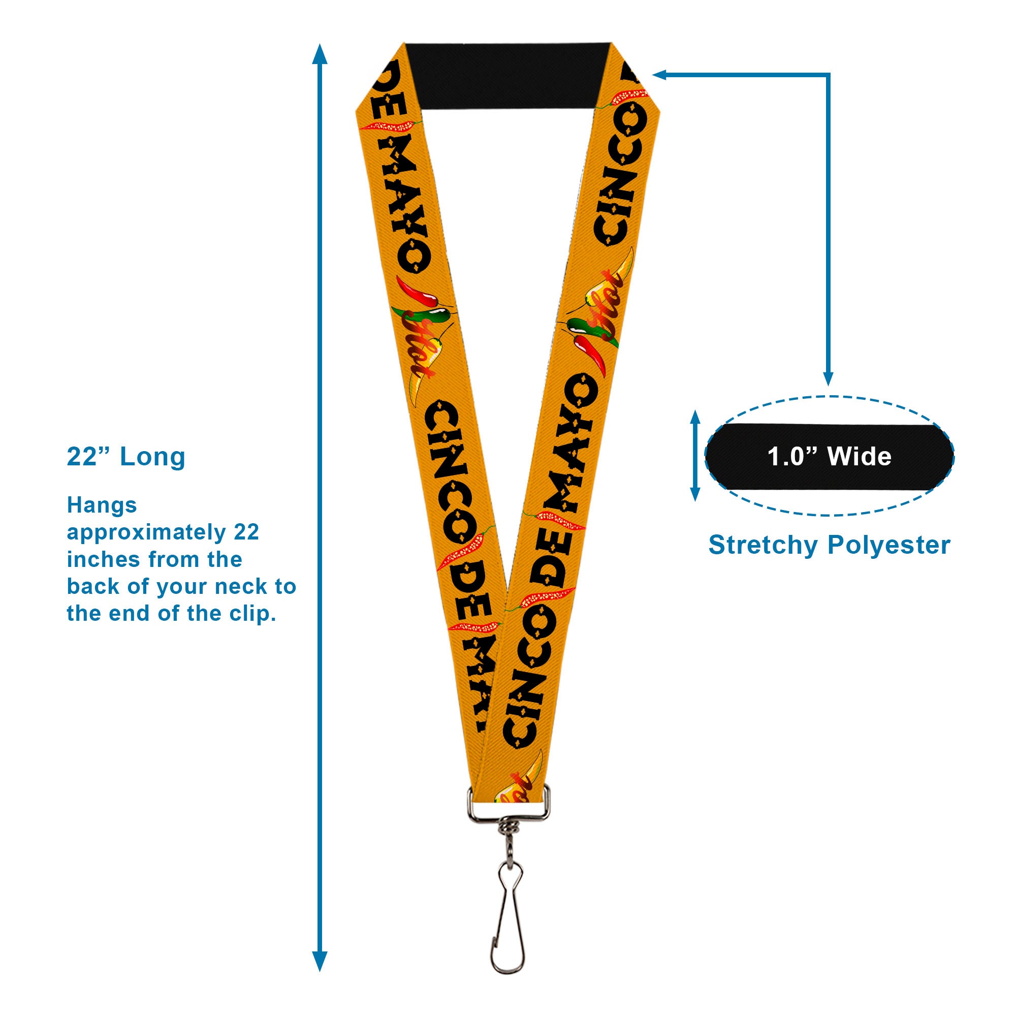 Lanyard - 1.0" - CINCO DE MAYO Hot Peppers Gold/Black/Reds/Green Lanyards Buckle-Down