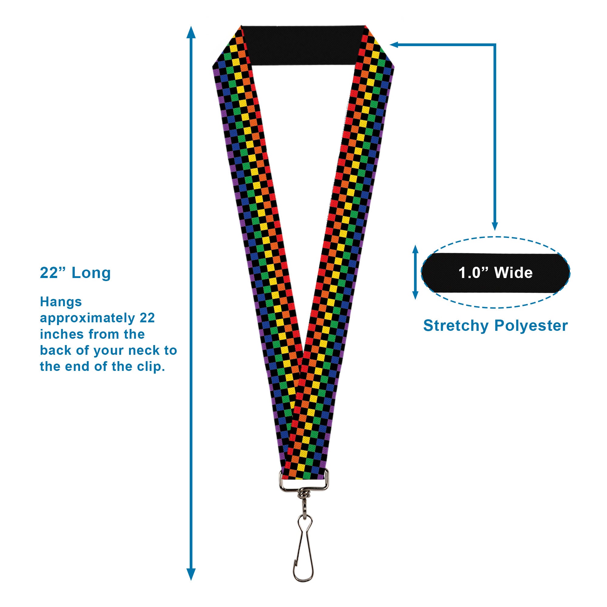 Lanyard - 1.0" - Checker Black Rainbow Multi Color Lanyards Buckle-Down