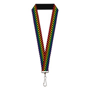 Lanyard - 1.0" - Checker Black Rainbow Multi Color Lanyards Buckle-Down