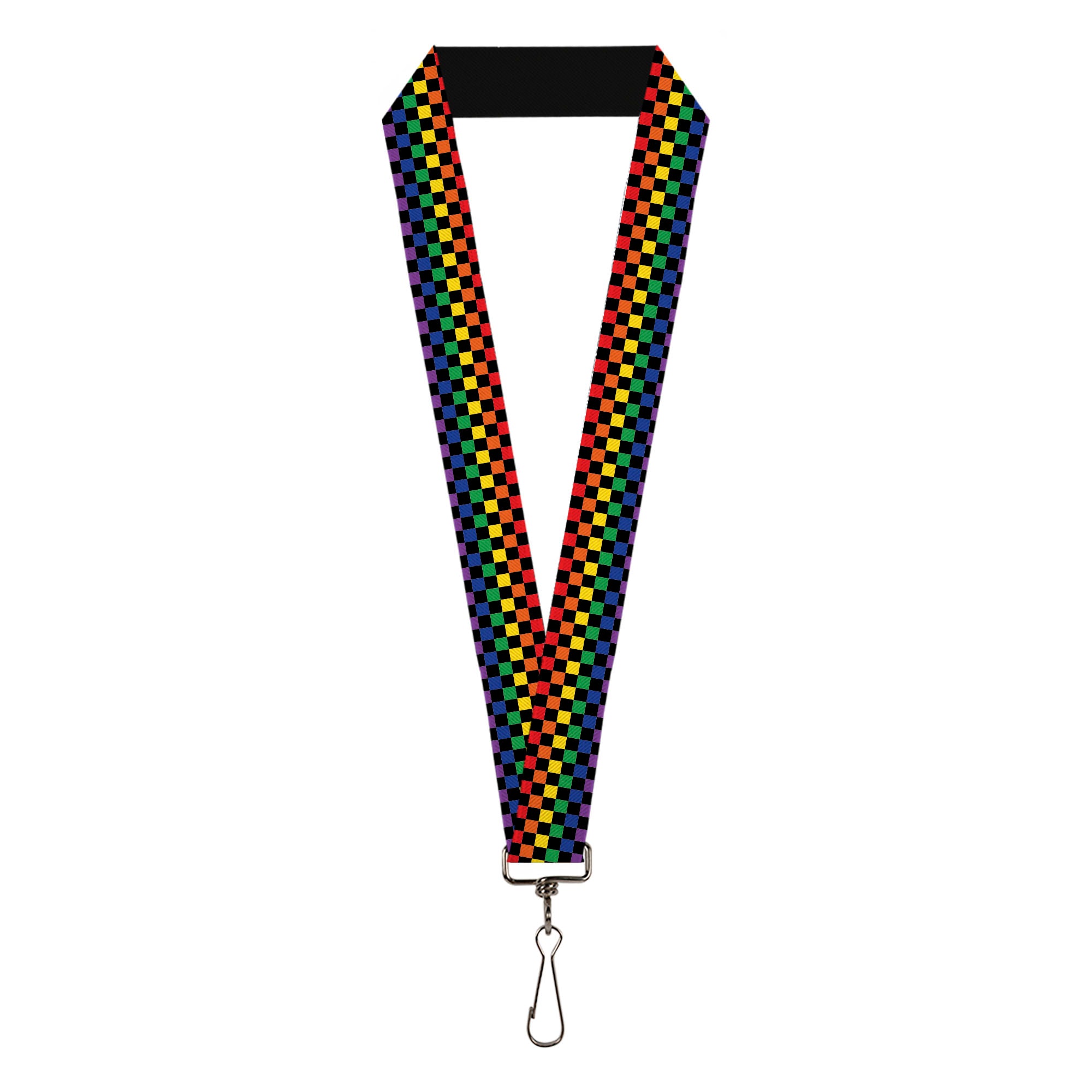 Lanyard - 1.0" - Checker Black Rainbow Multi Color Lanyards Buckle-Down