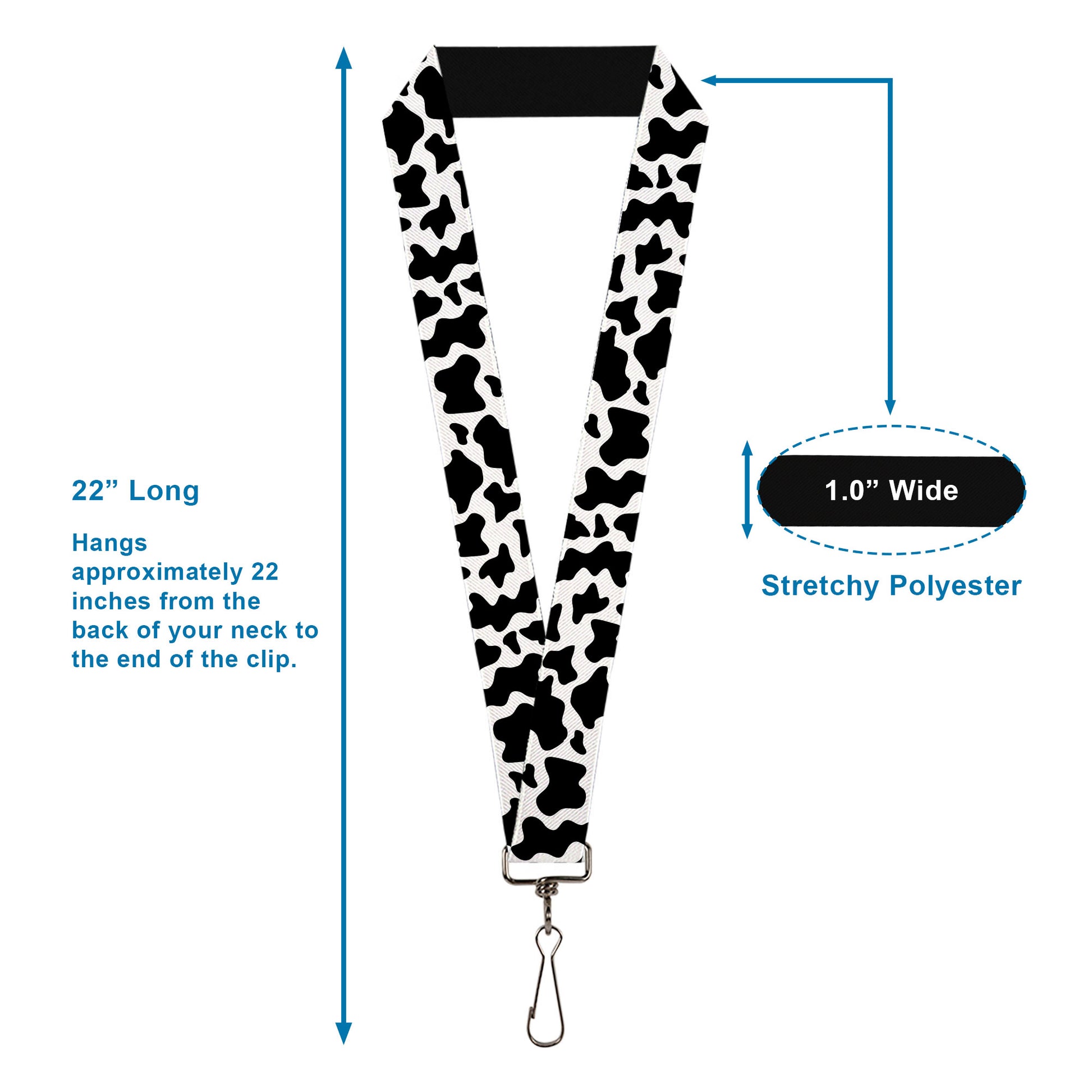 Lanyard - 1.0" - Cow Pattern Print White/Black Lanyards Buckle-Down