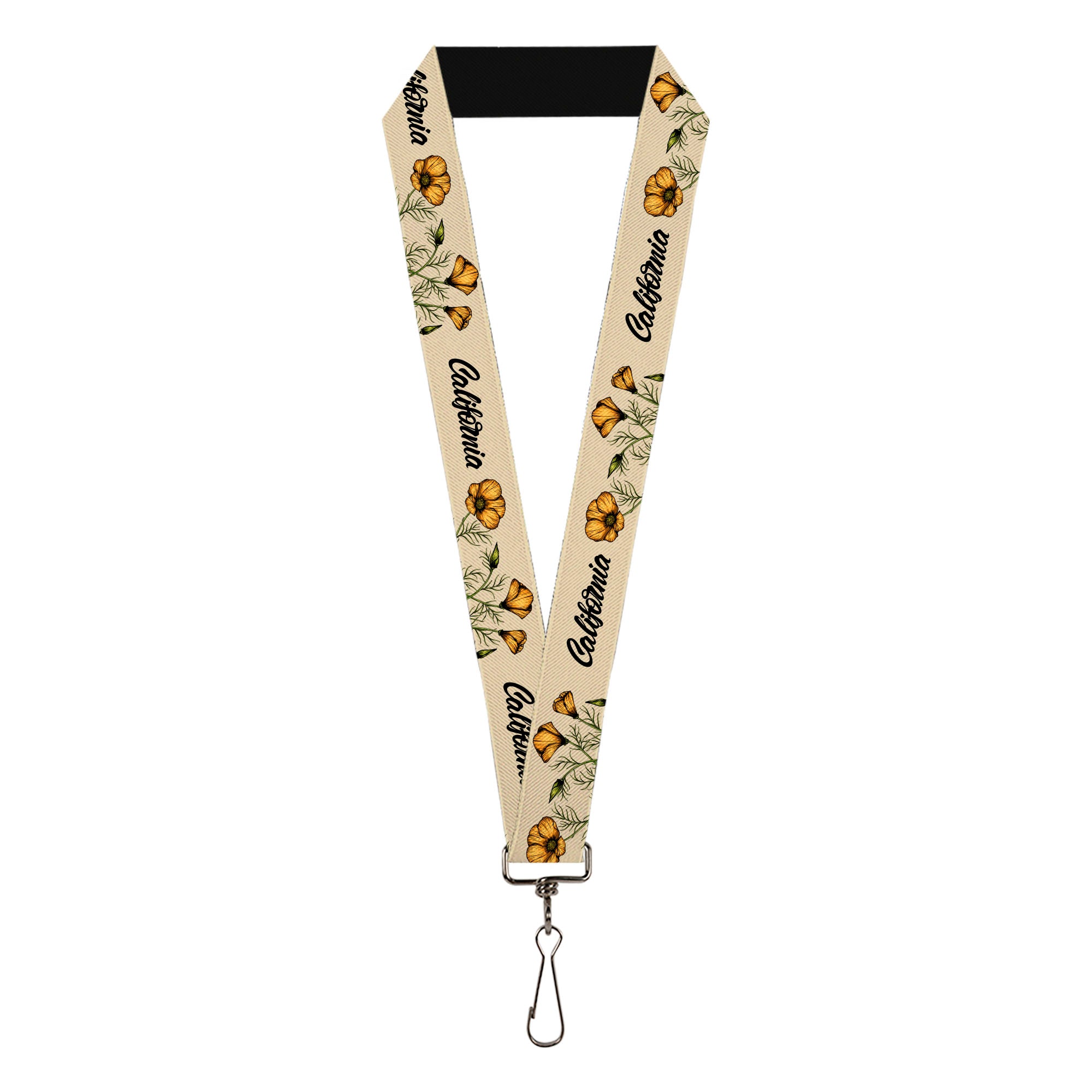 Lanyard - 1.0" - CALIFORNIA Poppy and Script Beige Lanyards Buckle-Down