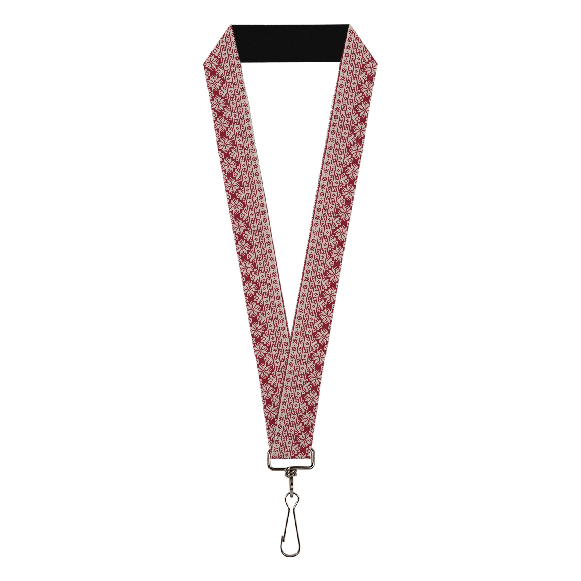 Lanyard - 1.0" - Christmas Holiday Fair Isle Stitch Pattern White/Red Lanyards Buckle-Down