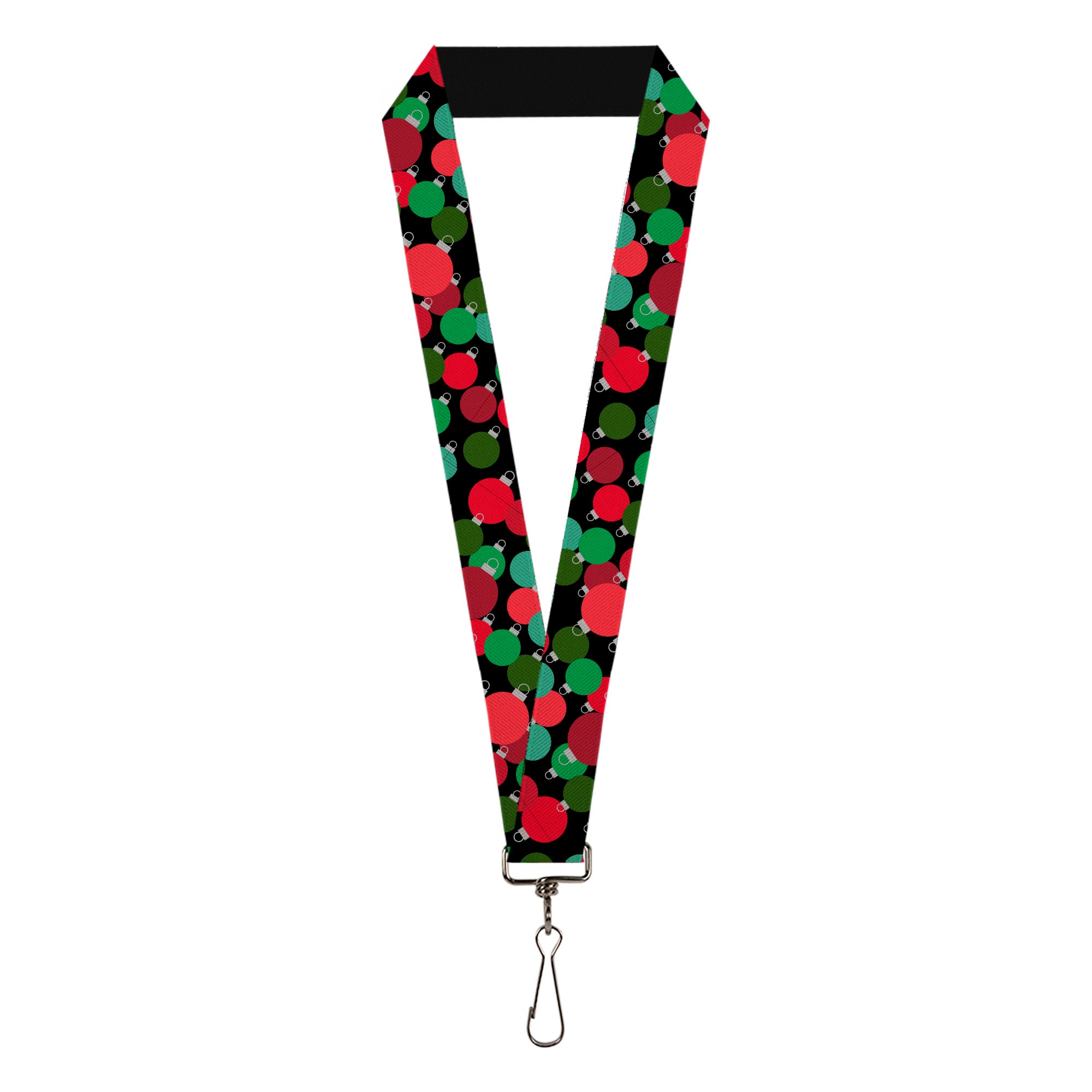 Lanyard - 1.0" - Christman Holiday Globe Ball Ornaments Stacked Black/Reds/Greens Lanyards Buckle-Down