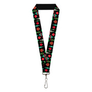 Lanyard - 1.0" - Christman Holiday Finial Bauble Ornaments Black/Reds/Greens Lanyards Buckle-Down