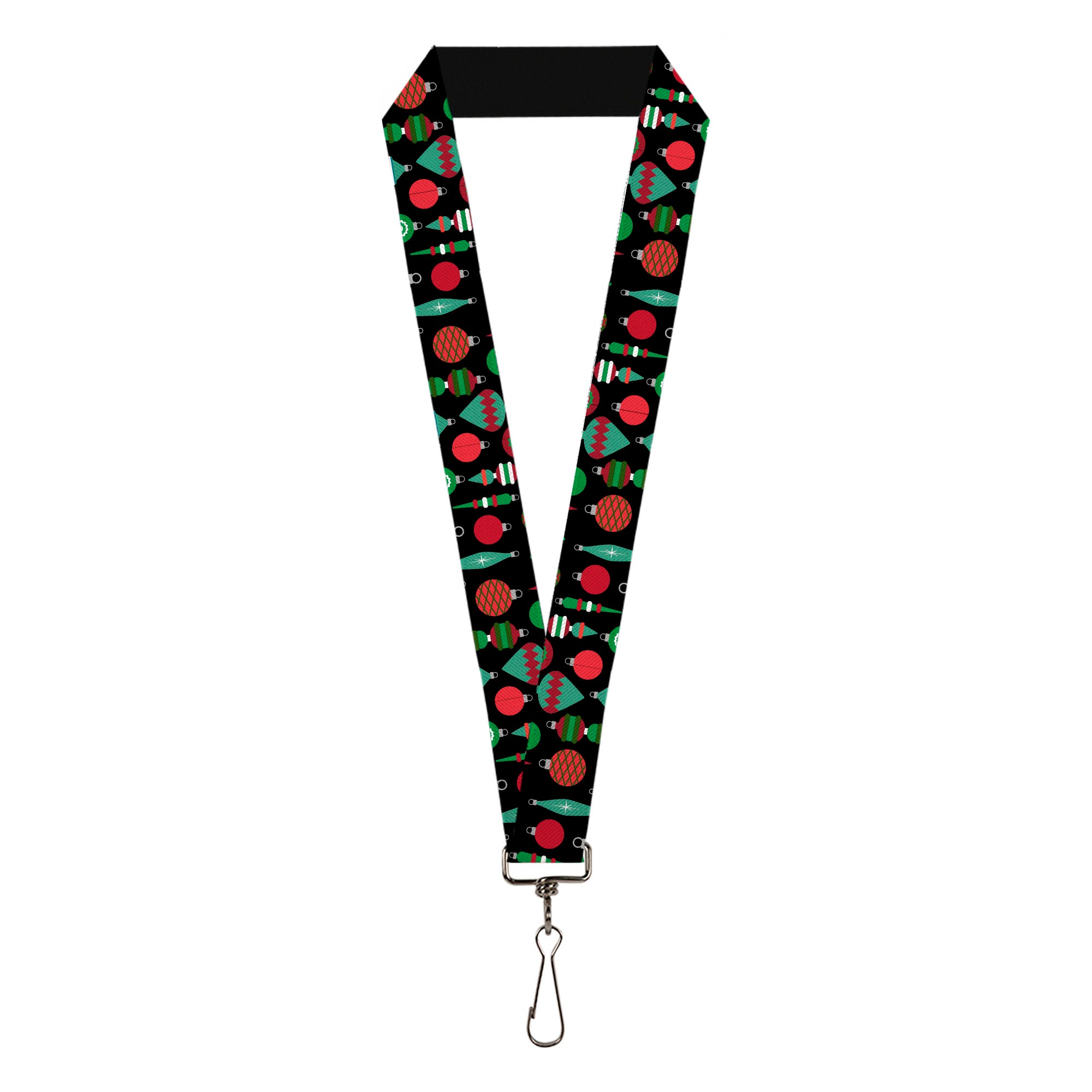 Lanyard - 1.0" - Christman Holiday Finial Bauble Ornaments Black/Reds/Greens Lanyards Buckle-Down