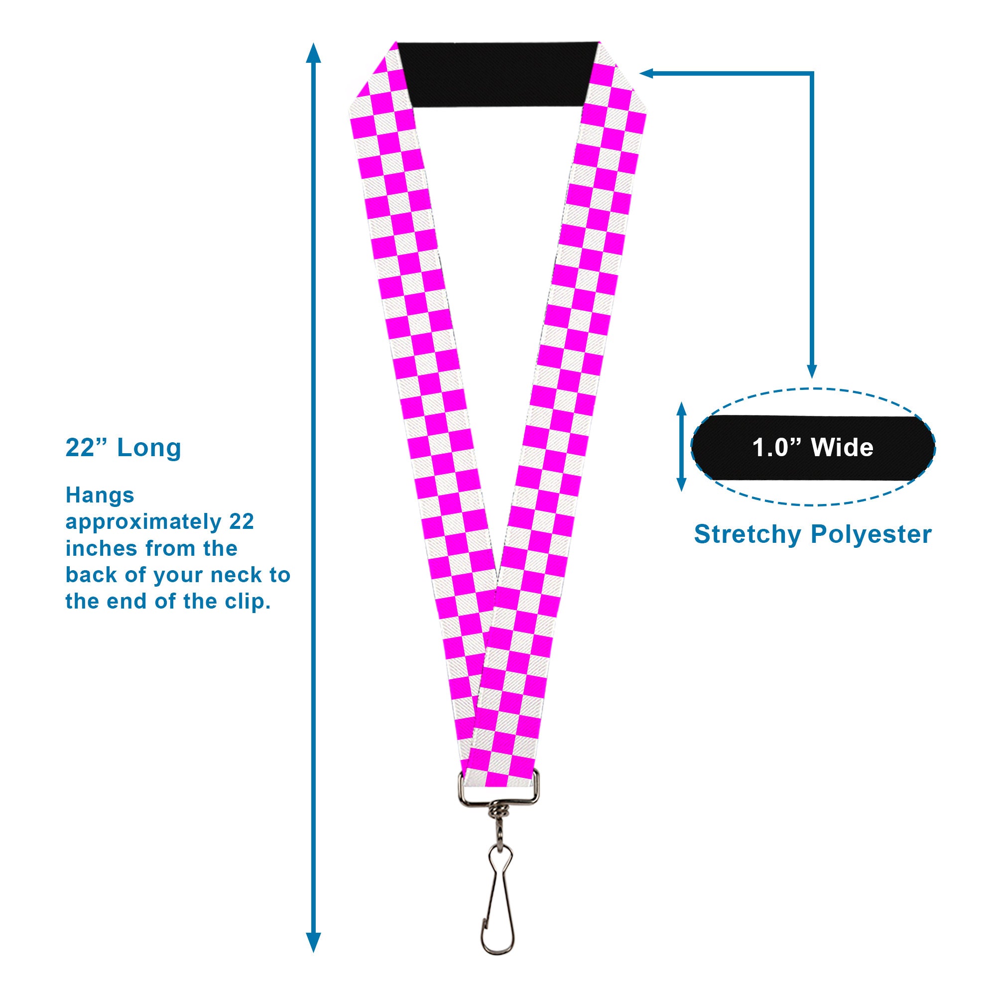 Lanyard - 1.0" - Checker Fuchsia Pink/White Lanyards Buckle-Down