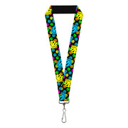 Lanyard - 1.0" - Smiley Faces Melted Stacked Black Multi Neon Lanyards Buckle-Down