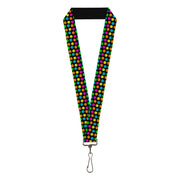 Lanyard - 1.0" - Smiley Faces Melted Mini Repeat Black Multi Neon Lanyards Buckle-Down
