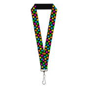 Lanyard - 1.0" - Smiley Faces Melted Mini Repeat Angle Black Multi Neon Lanyards Buckle-Down