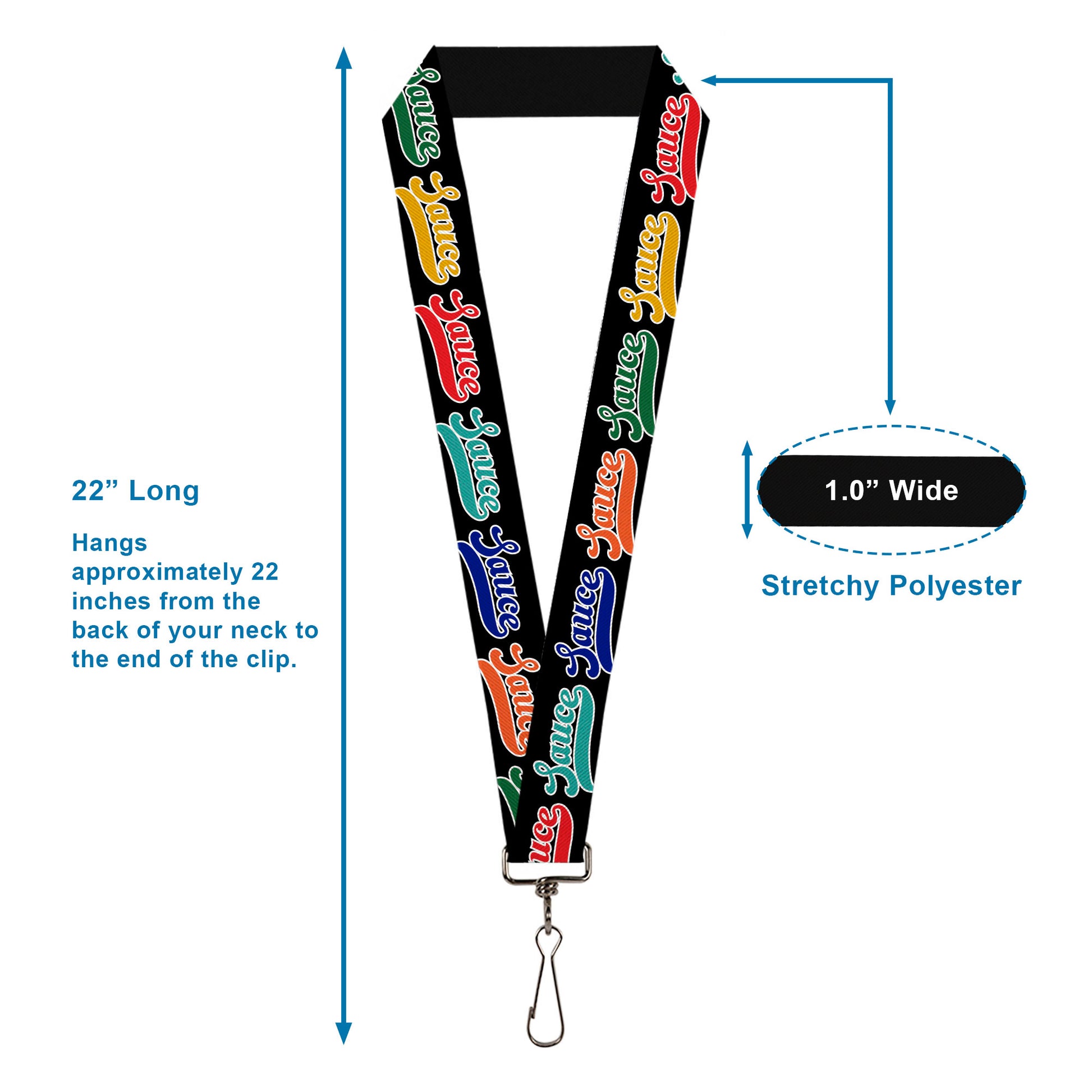 Lanyard - 1.0" - SAUCE Baseball Script Black/Multi Color Lanyards Buckle-Down