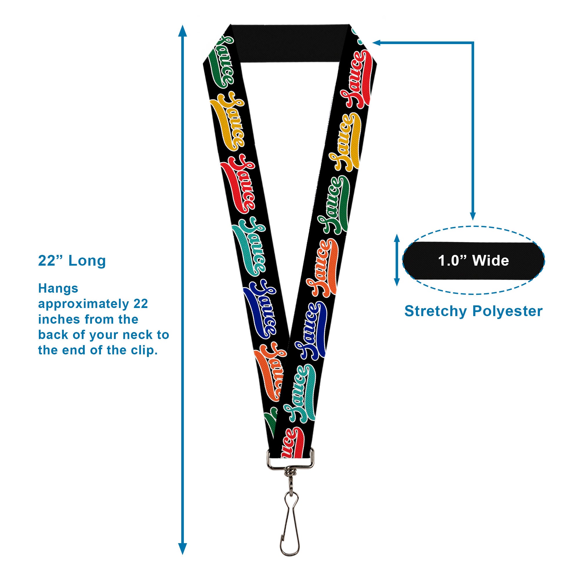 Lanyard - 1.0" - SAUCE Baseball Script Black/Multi Color Lanyards Buckle-Down