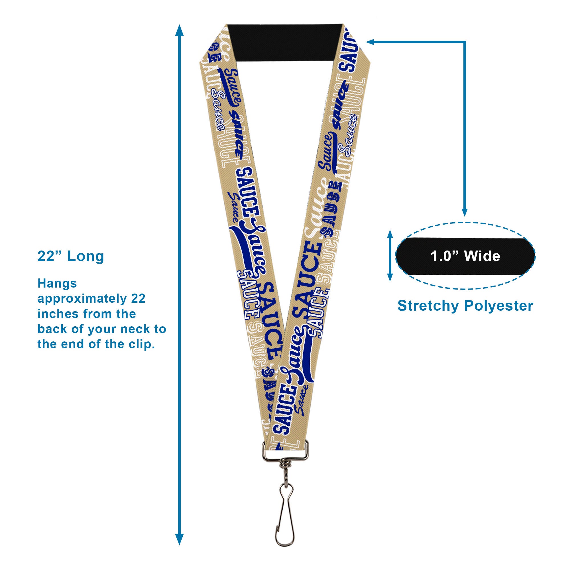 Lanyard - 1.0" - SAUCE Typography Collage Tan/White/Blue Lanyards Buckle-Down
