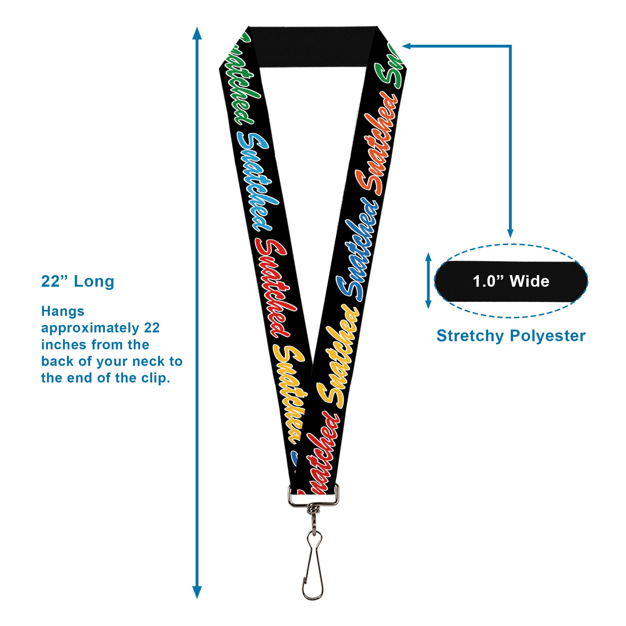 Lanyard - 1.0" - SNATCHED Script Black/Multi Color Lanyards Buckle-Down