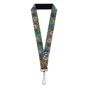 Lanyard - 1.0" - Smiley Face Crossbones Stacked Gray/Multi Color Lanyards Buckle-Down