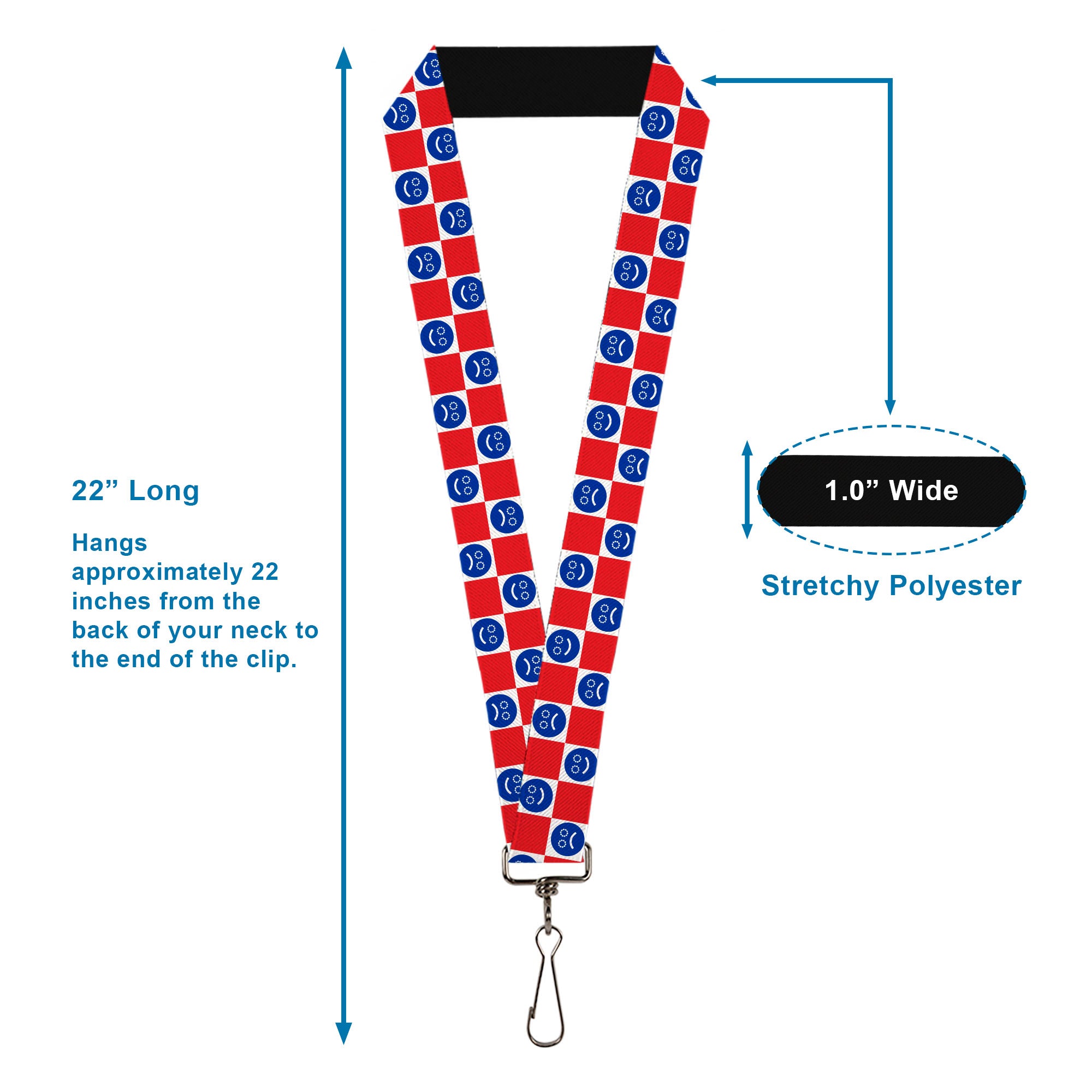 Lanyard - 1.0" - Smiley Sad Face Checker Red/White/Blue Lanyards Buckle-Down
