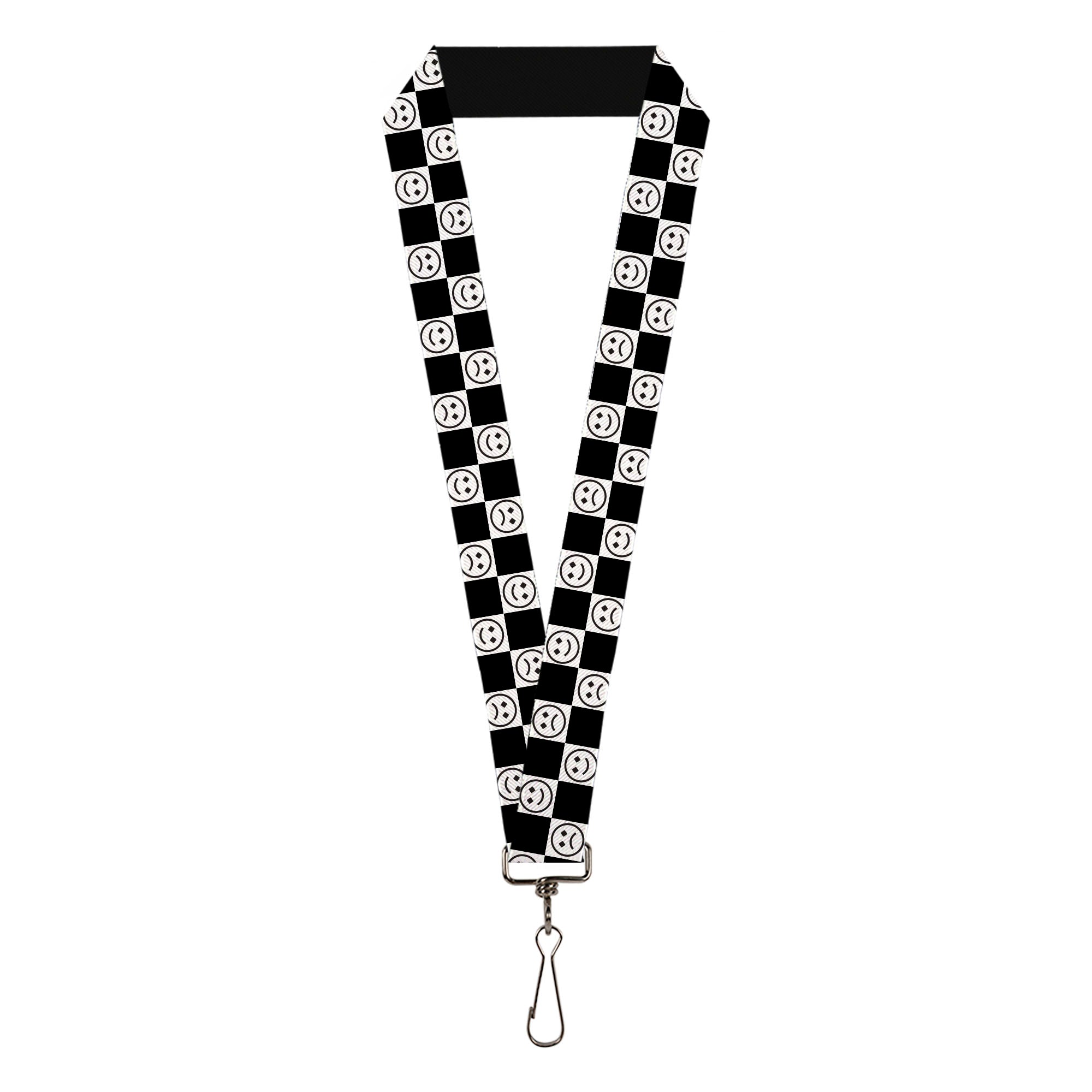 Lanyard - 1.0" - Smiley Sad Face Checker Black/White Lanyards Buckle-Down
