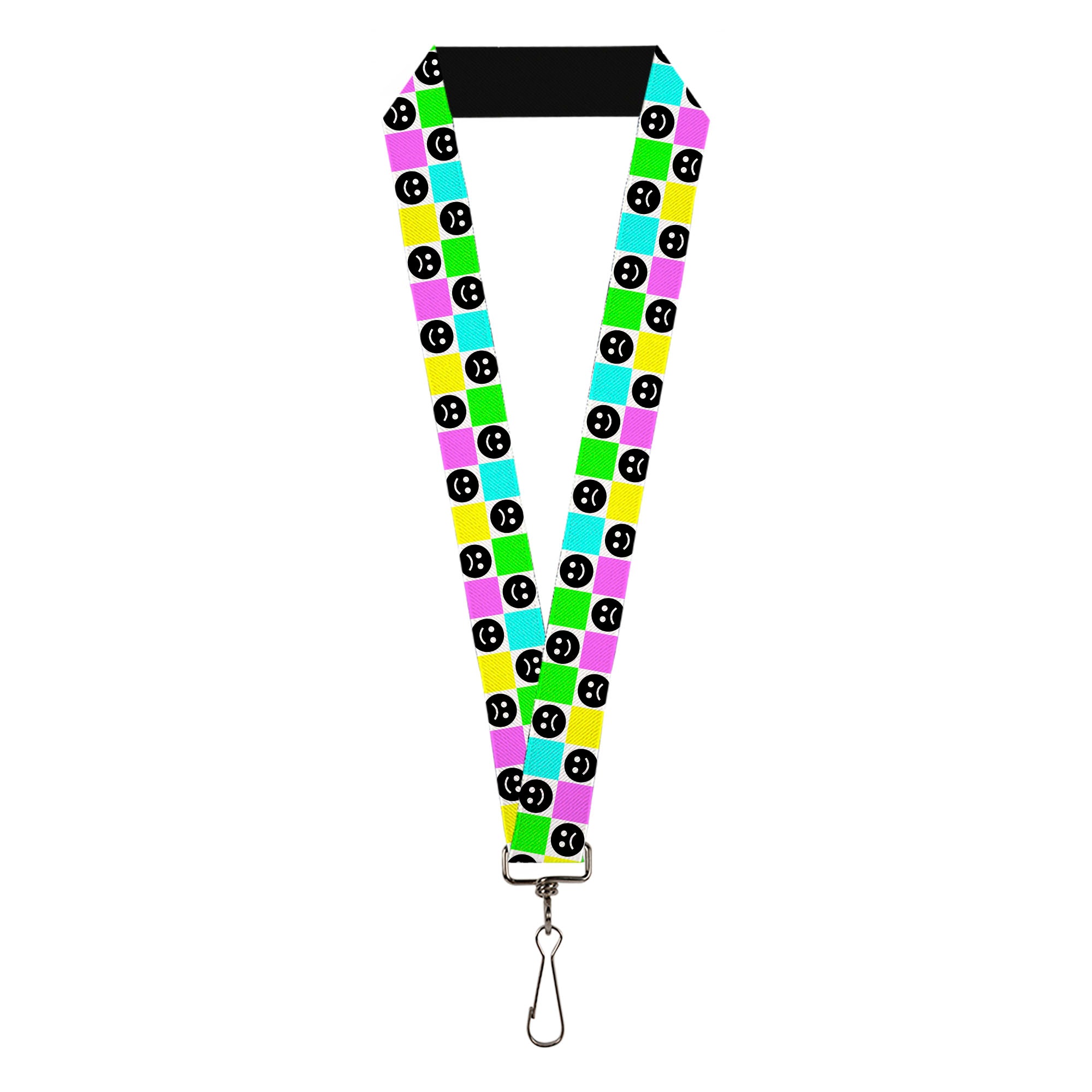 Lanyard - 1.0" - Smiley Sad Face Checker Multi Color/White Lanyards Buckle-Down